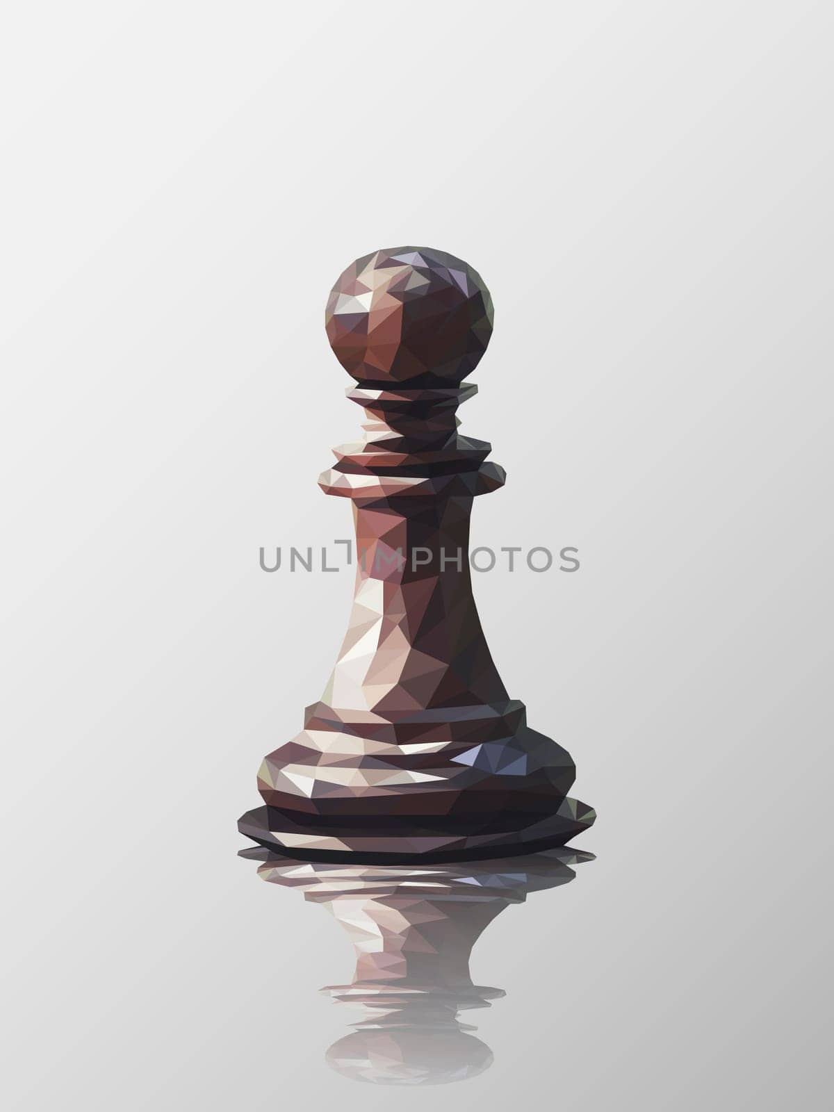 Low poly 3d design of pawn chess piece. Vector triangulation with reflection.