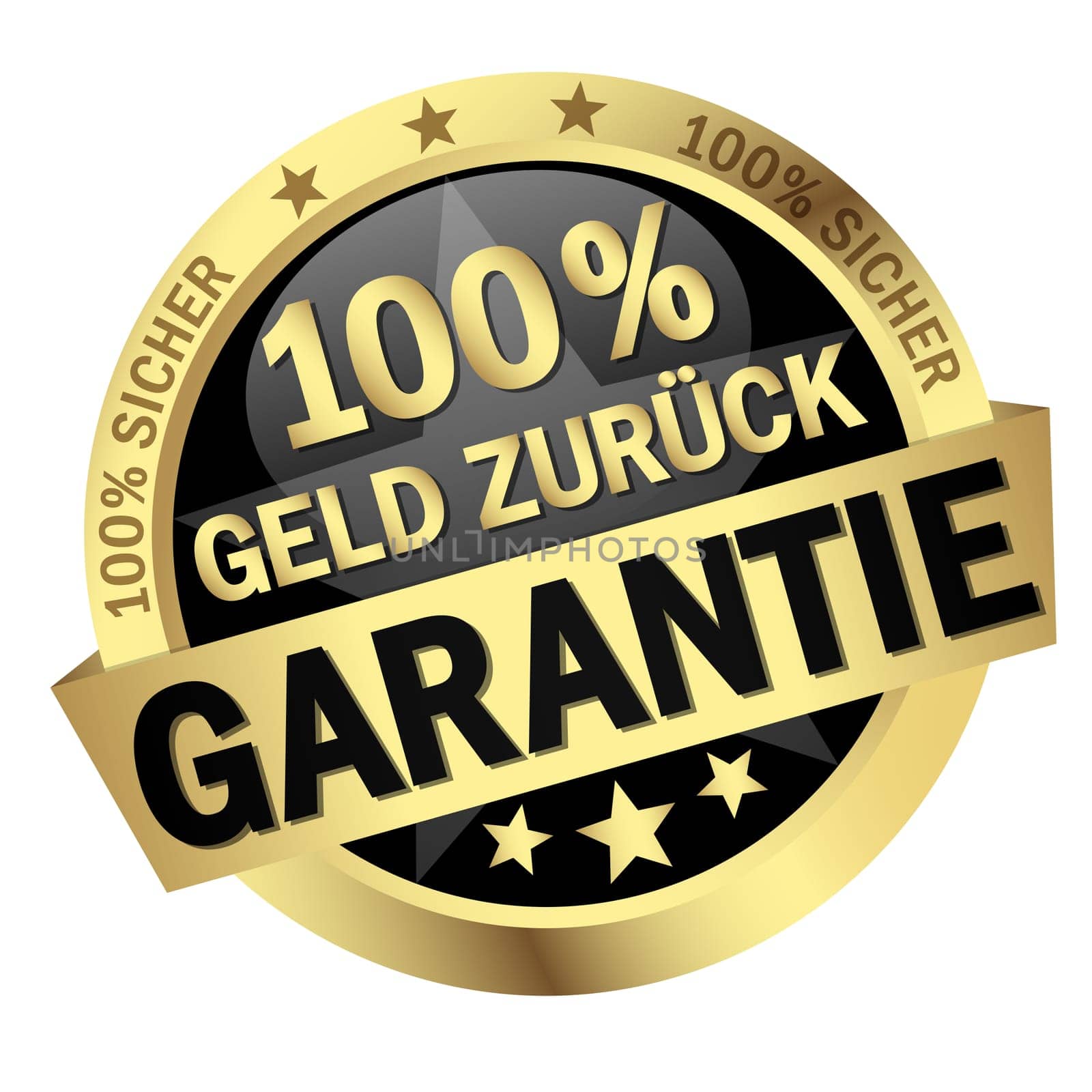 Button with banner and text 100% Money Back Guarantee