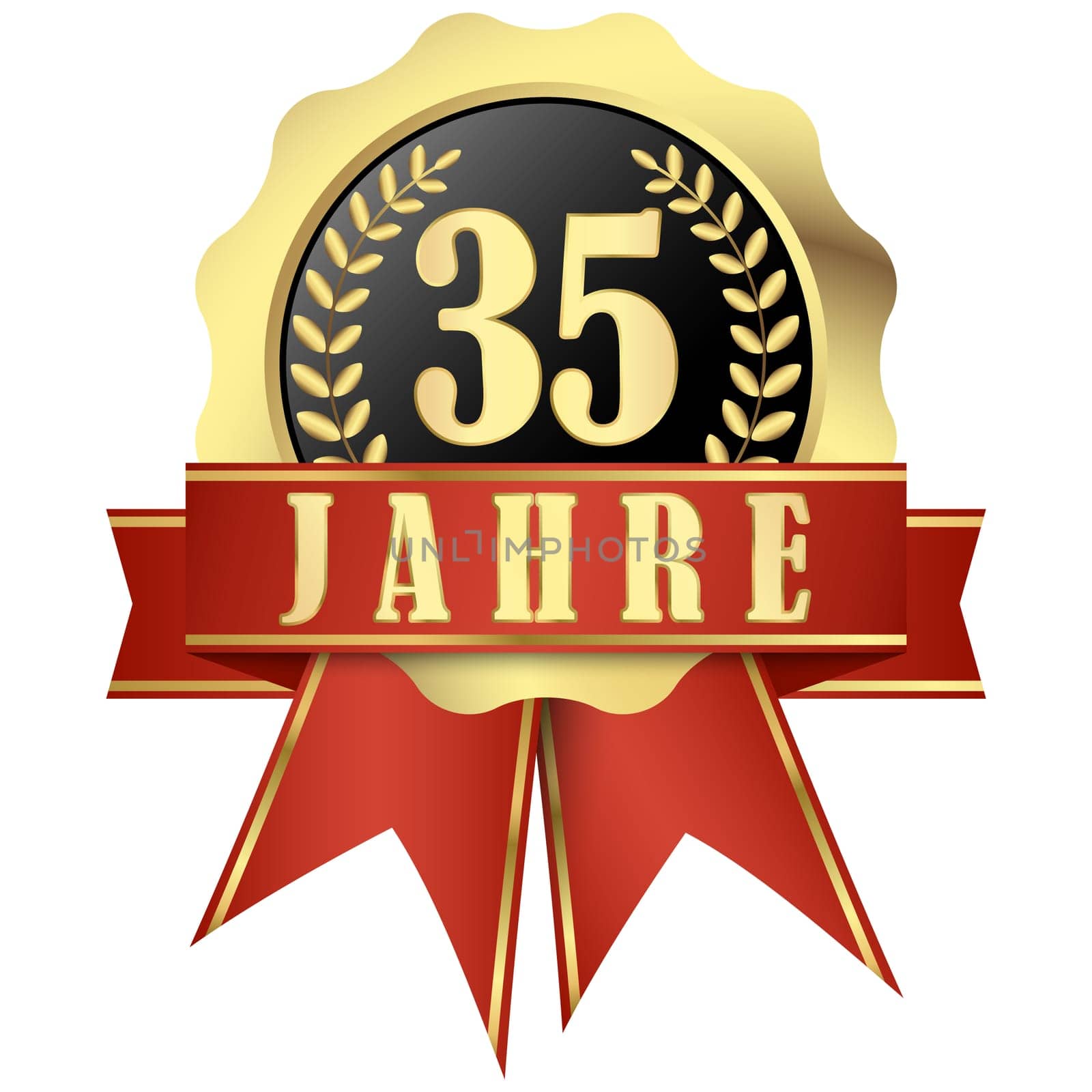 Jubilee button with banner and ribbons for 35 years (in german)