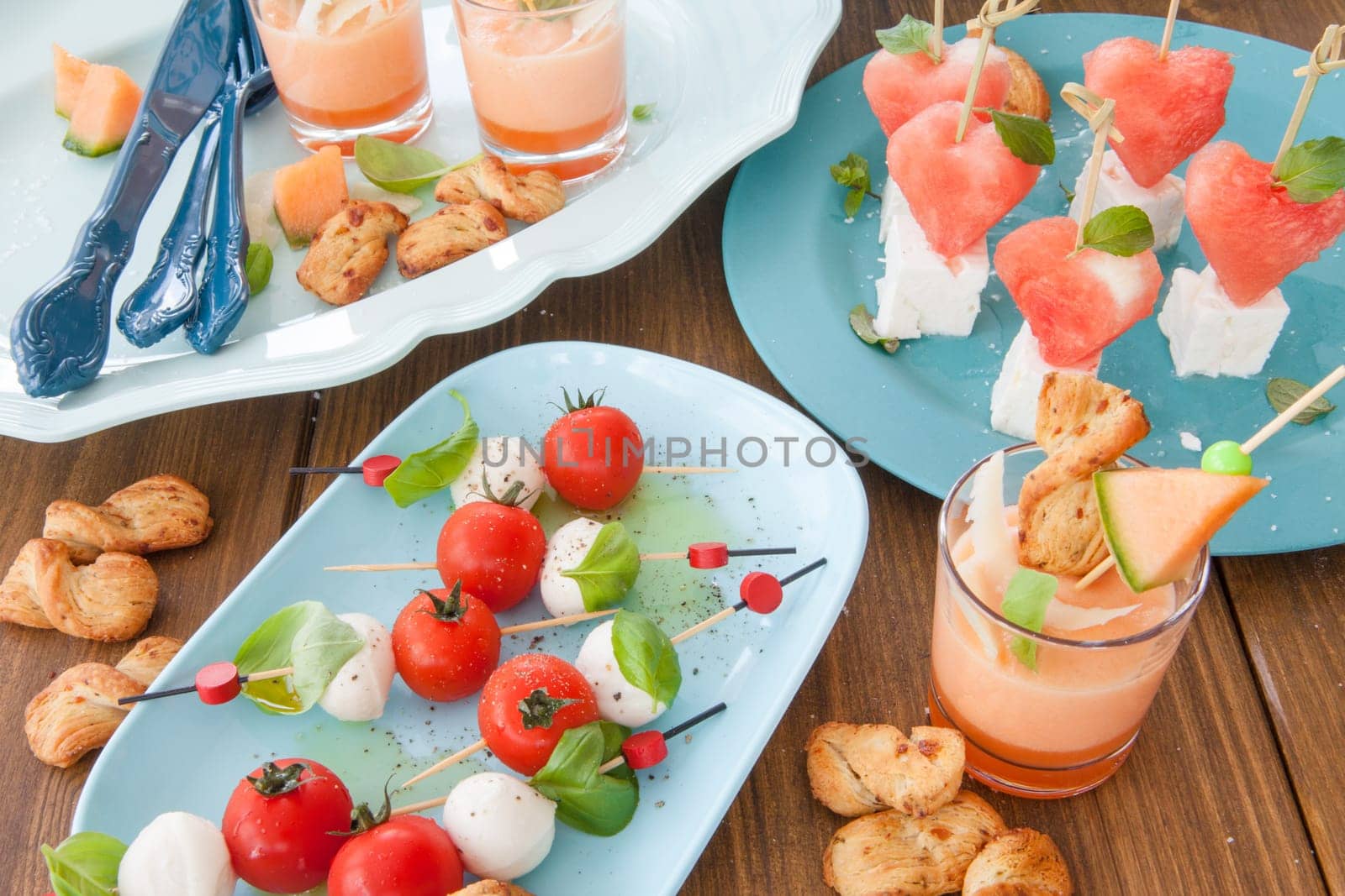 Colorful skewers with mozzarella,tomato and fresh basil