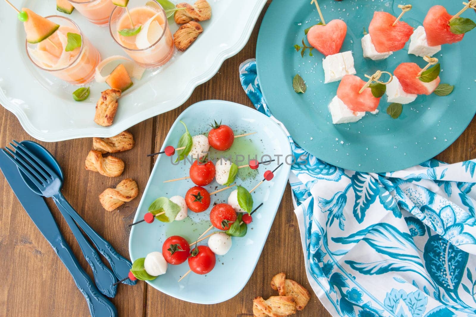 Colorful skewers with mozzarella,tomato and fresh basil
