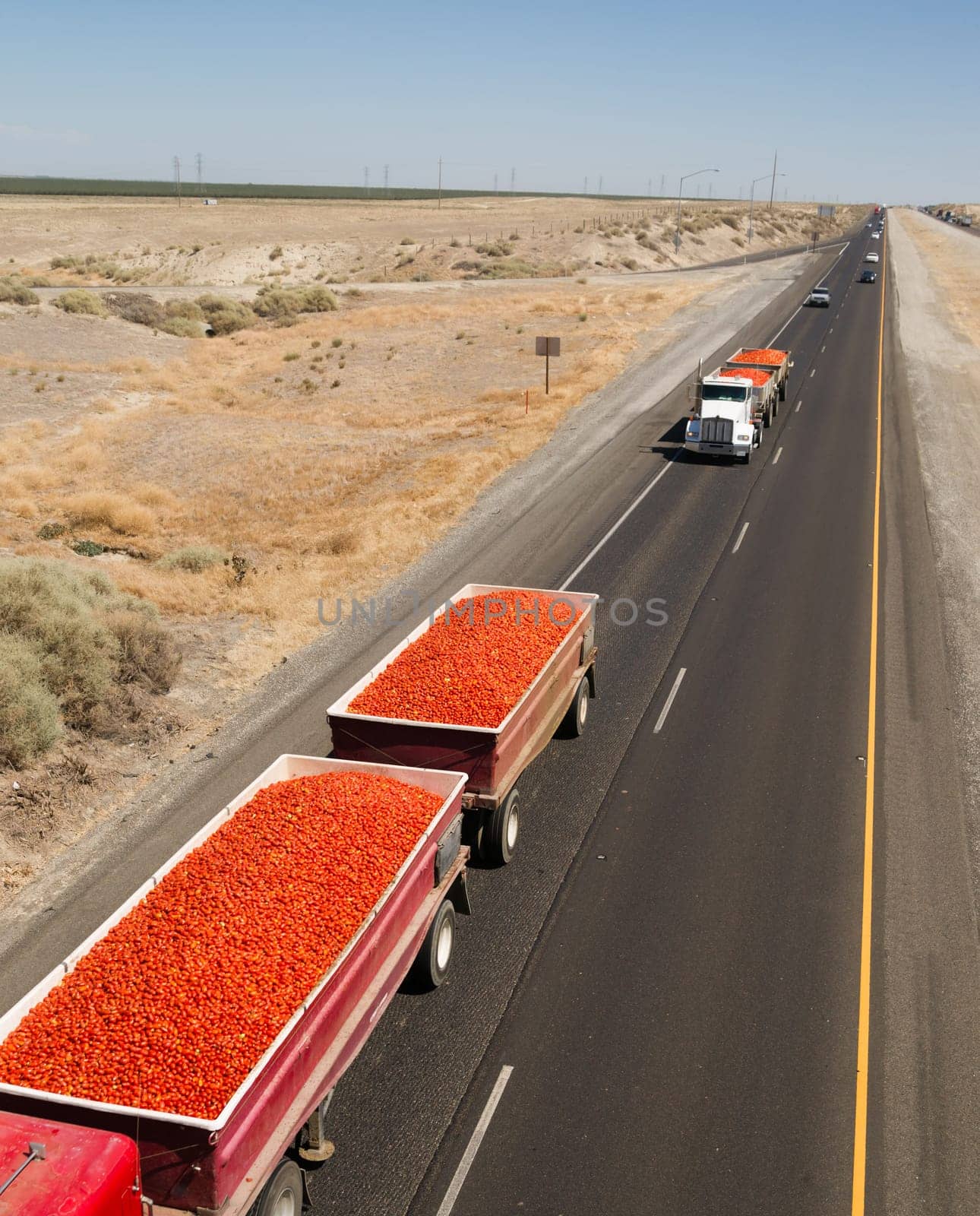 Loads of produce travel via trucks down California Highways