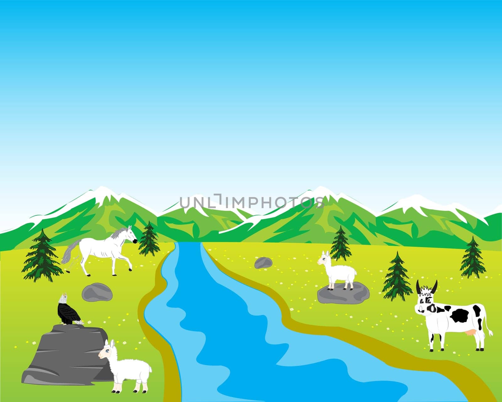 The Year landscape with river and animal.Vector illustration