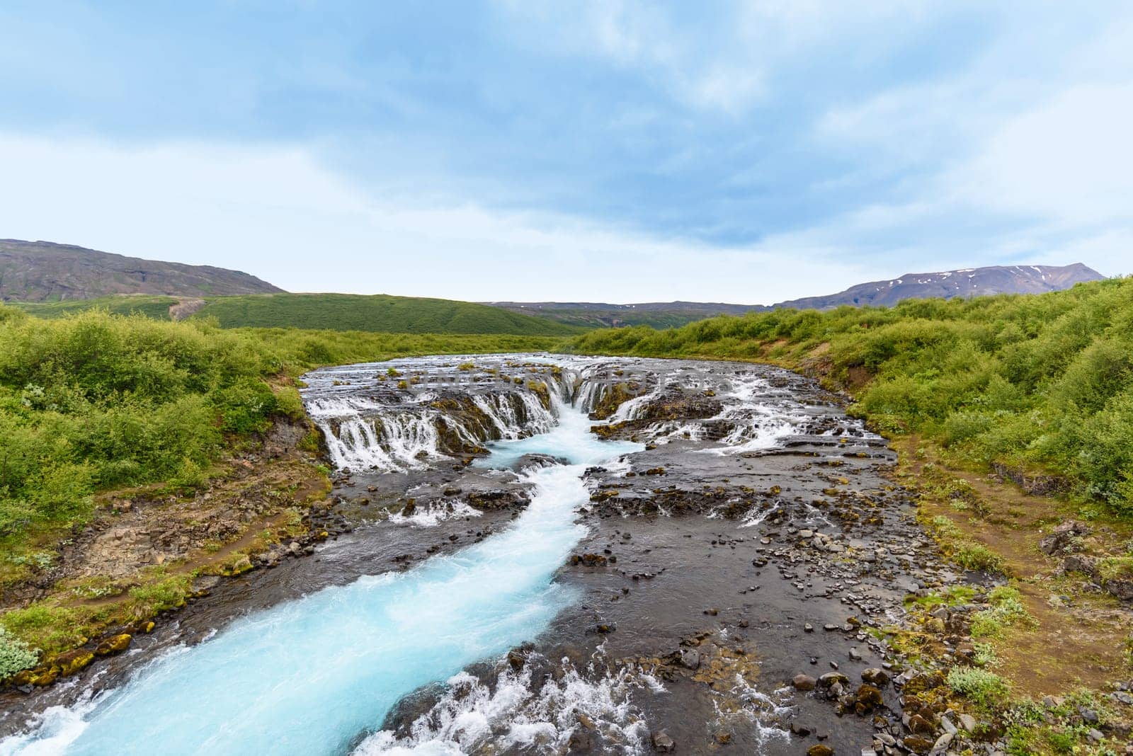 view of beautiful Bruarfoss turquoise waterfall, South Iceland