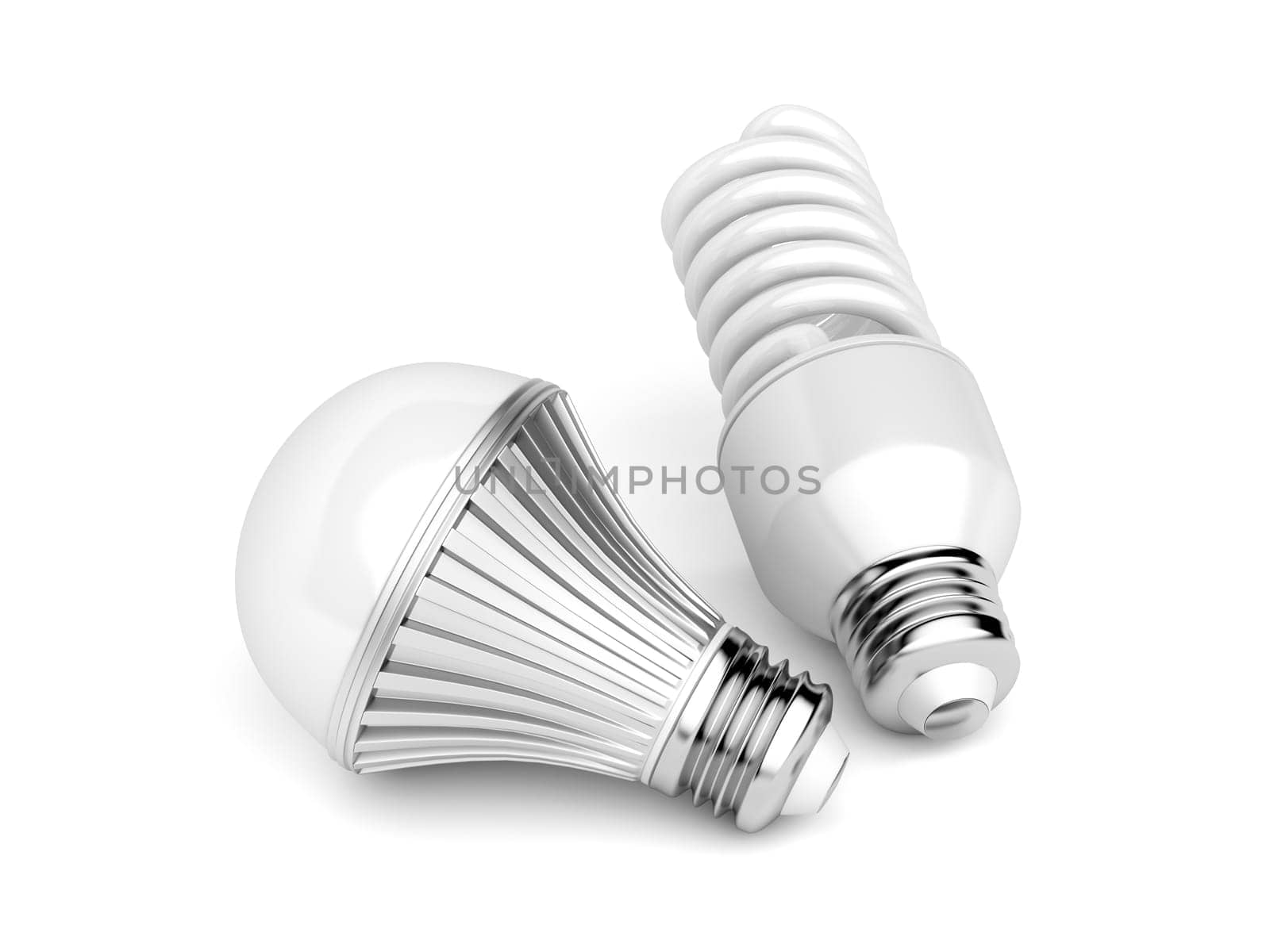 LED and CFL light bulbs on white background
