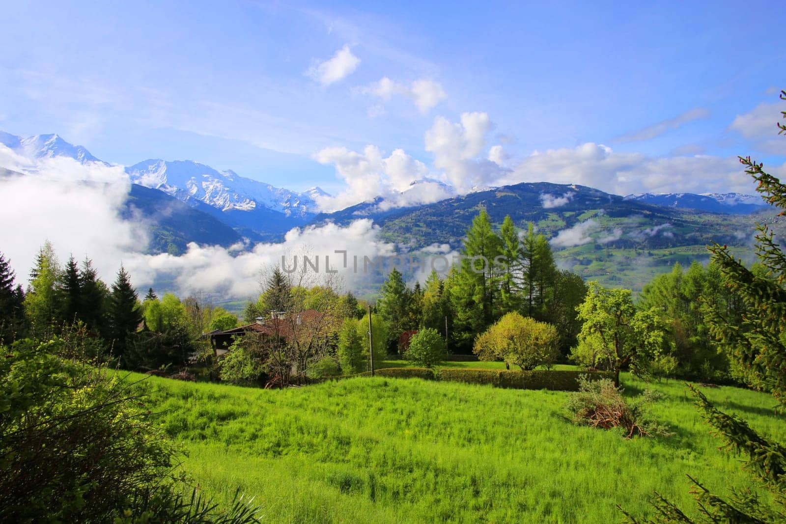 French Alps mountains in spring