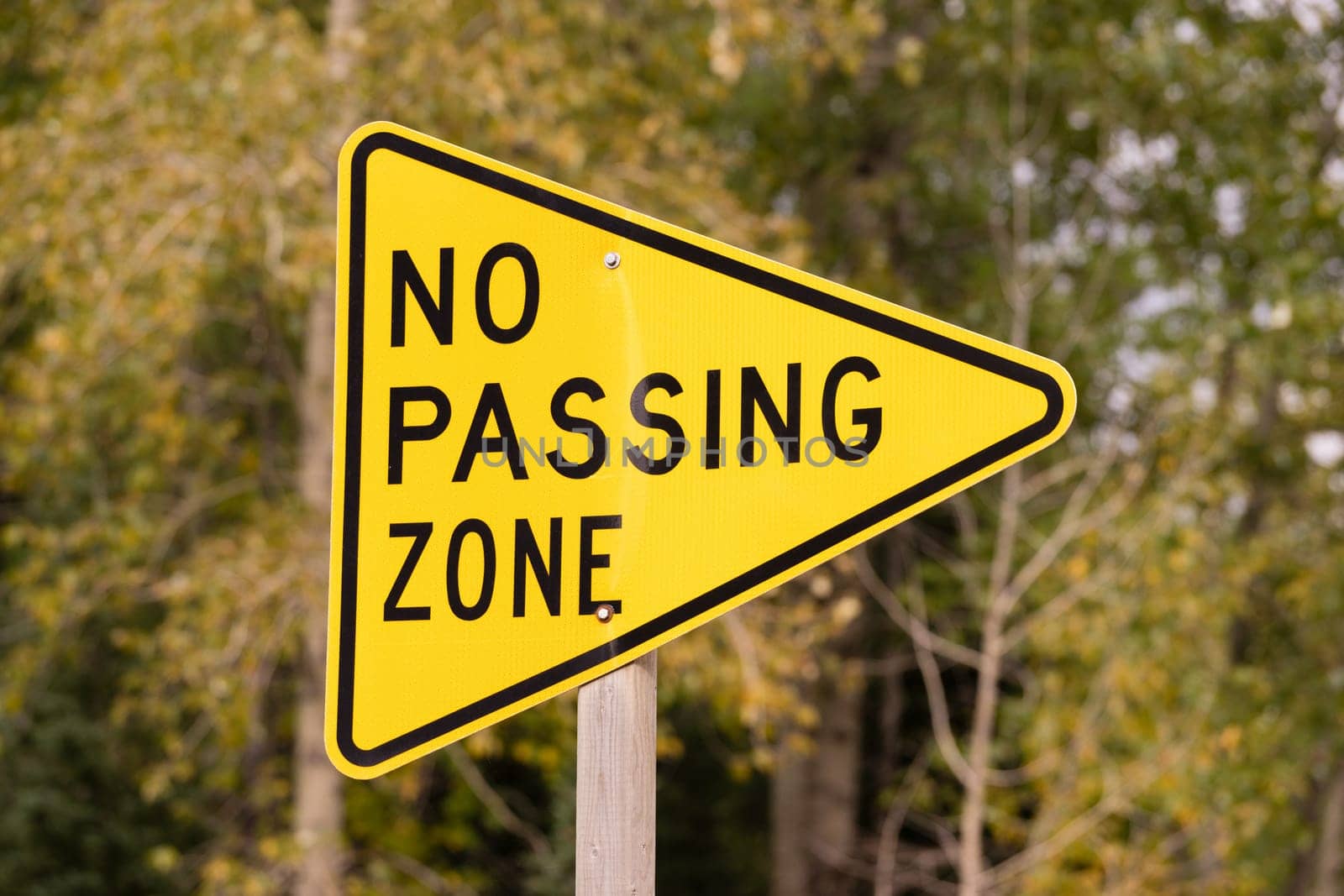 a reflective sign bolted to a post says no passing zone
