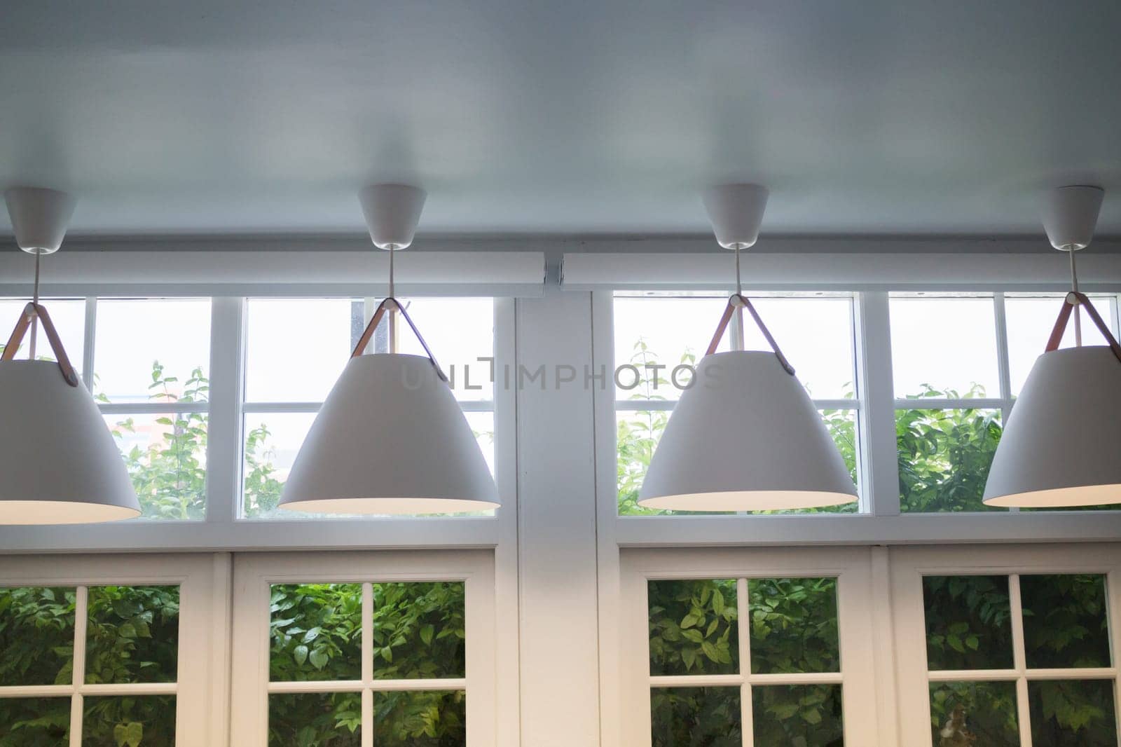 Modern Room Interior Decorated With White Lamp, stock photo