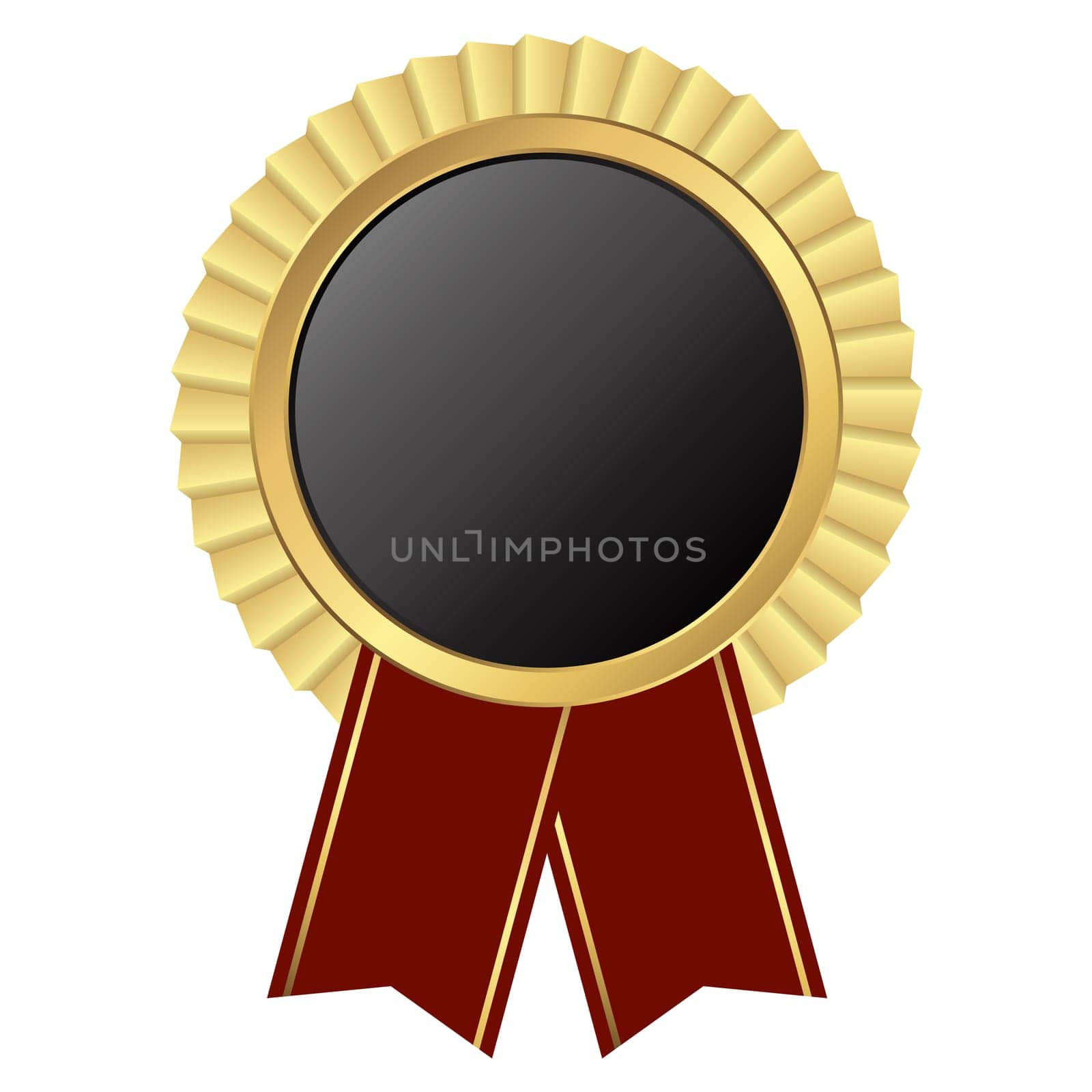 template of round black button with golden frame and red ribbons