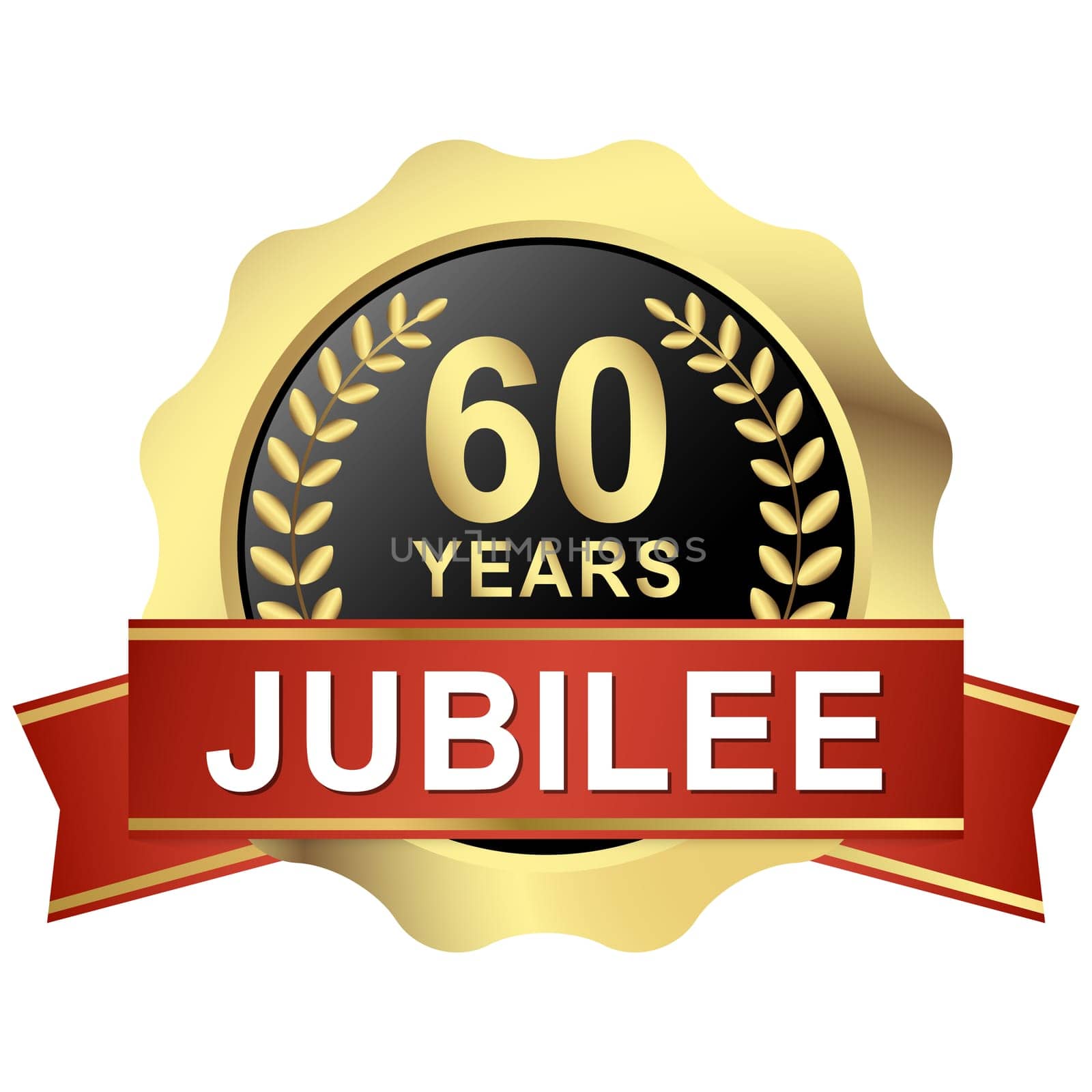 gold button with red banner for 60 years jubilee