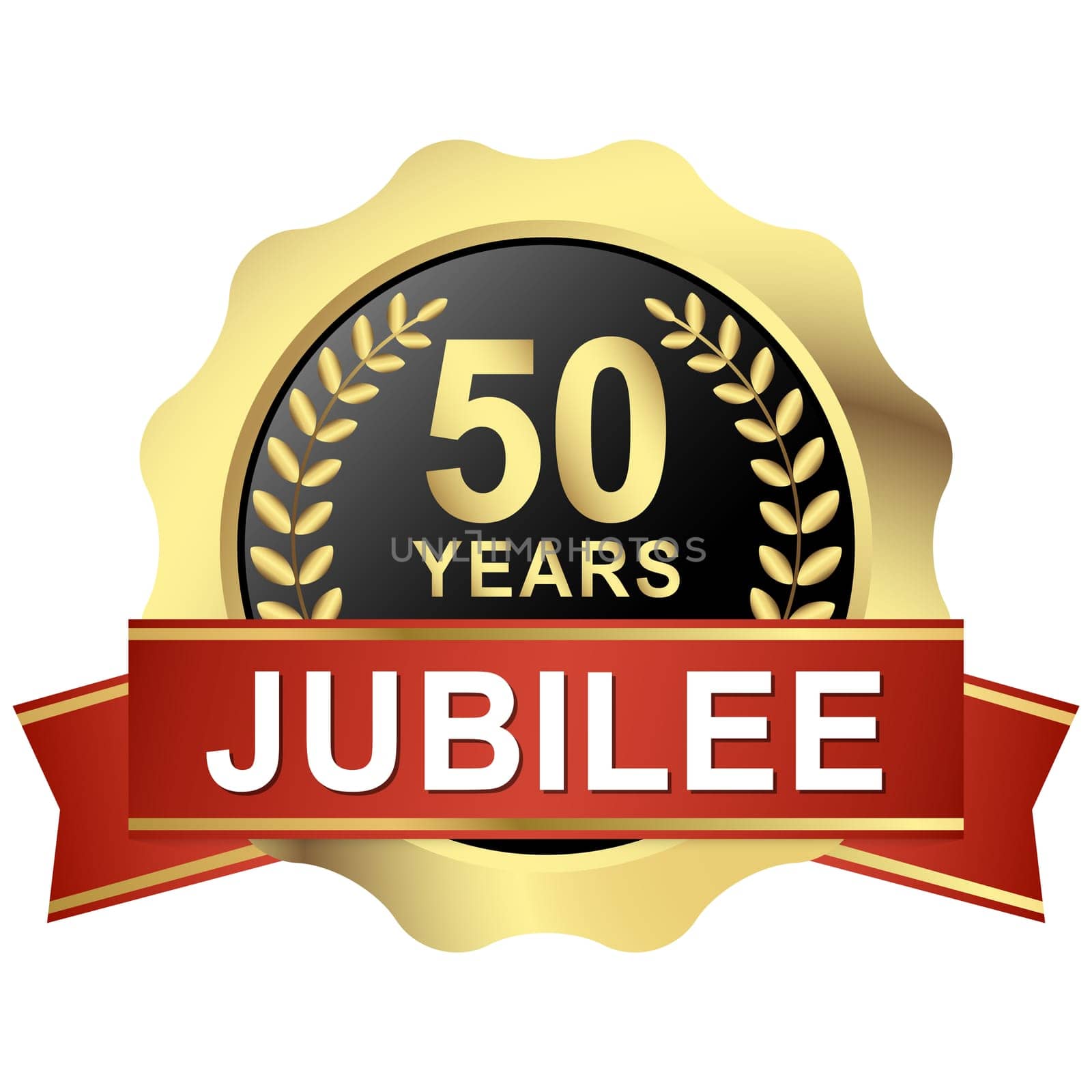 gold button with red banner for 50 years jubilee
