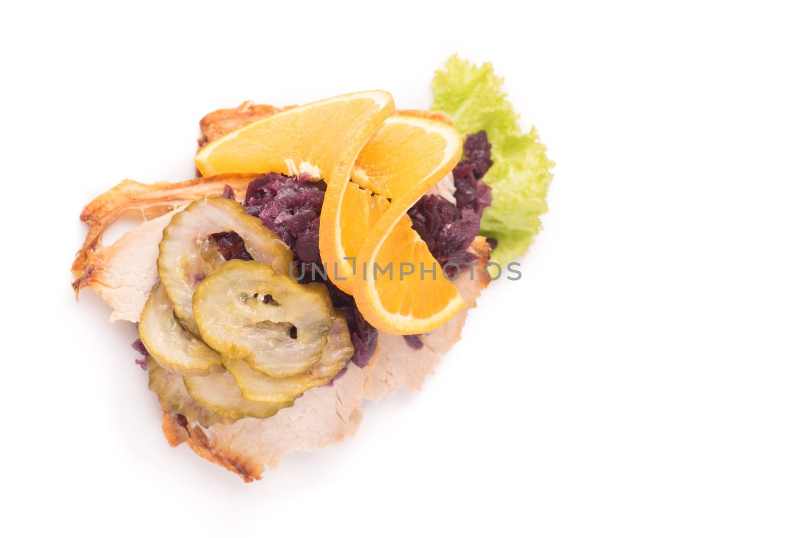 Danish specialties and national dishes, high-quality open sandwich, isolated on white background