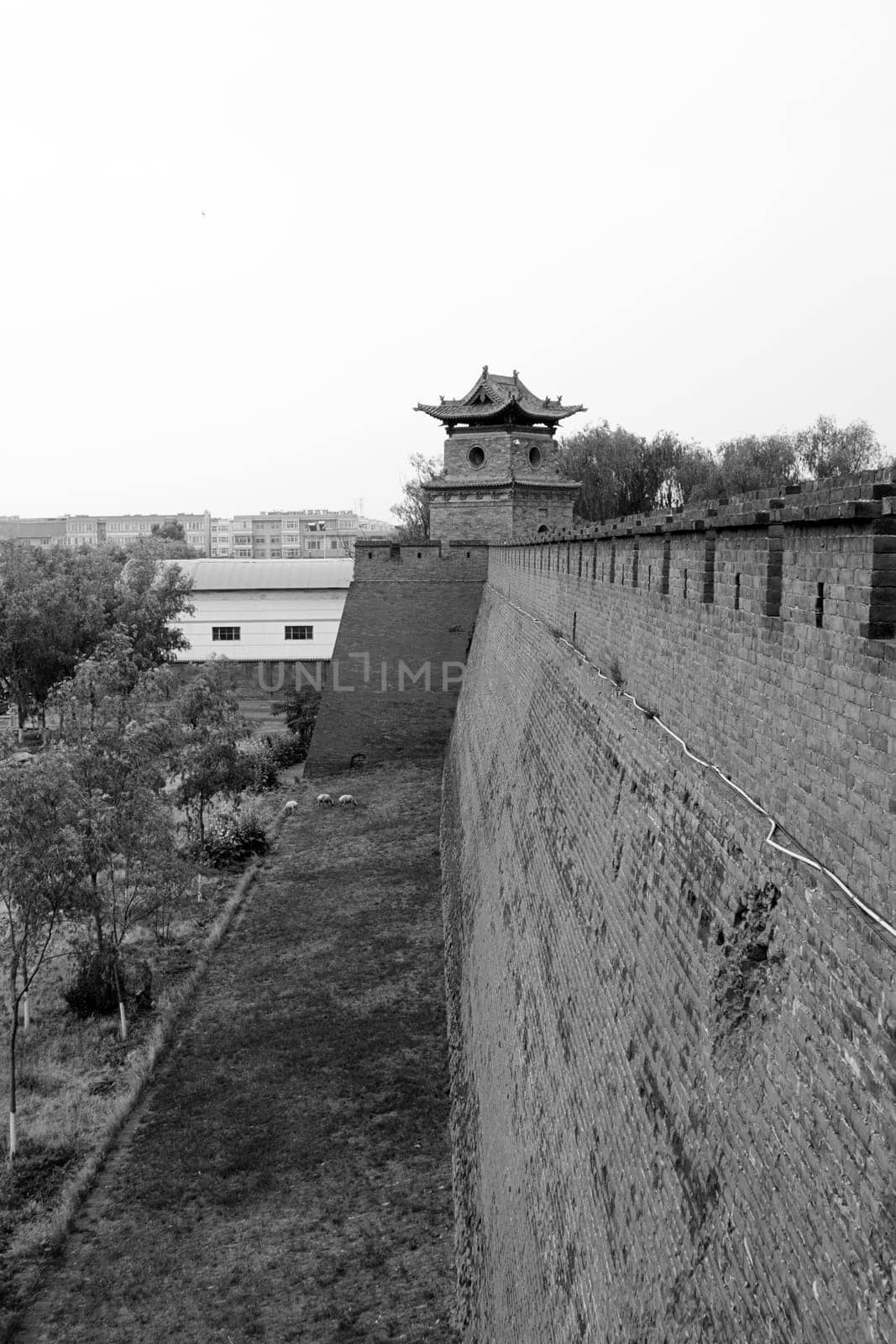 pingyao wall defence landmark black white