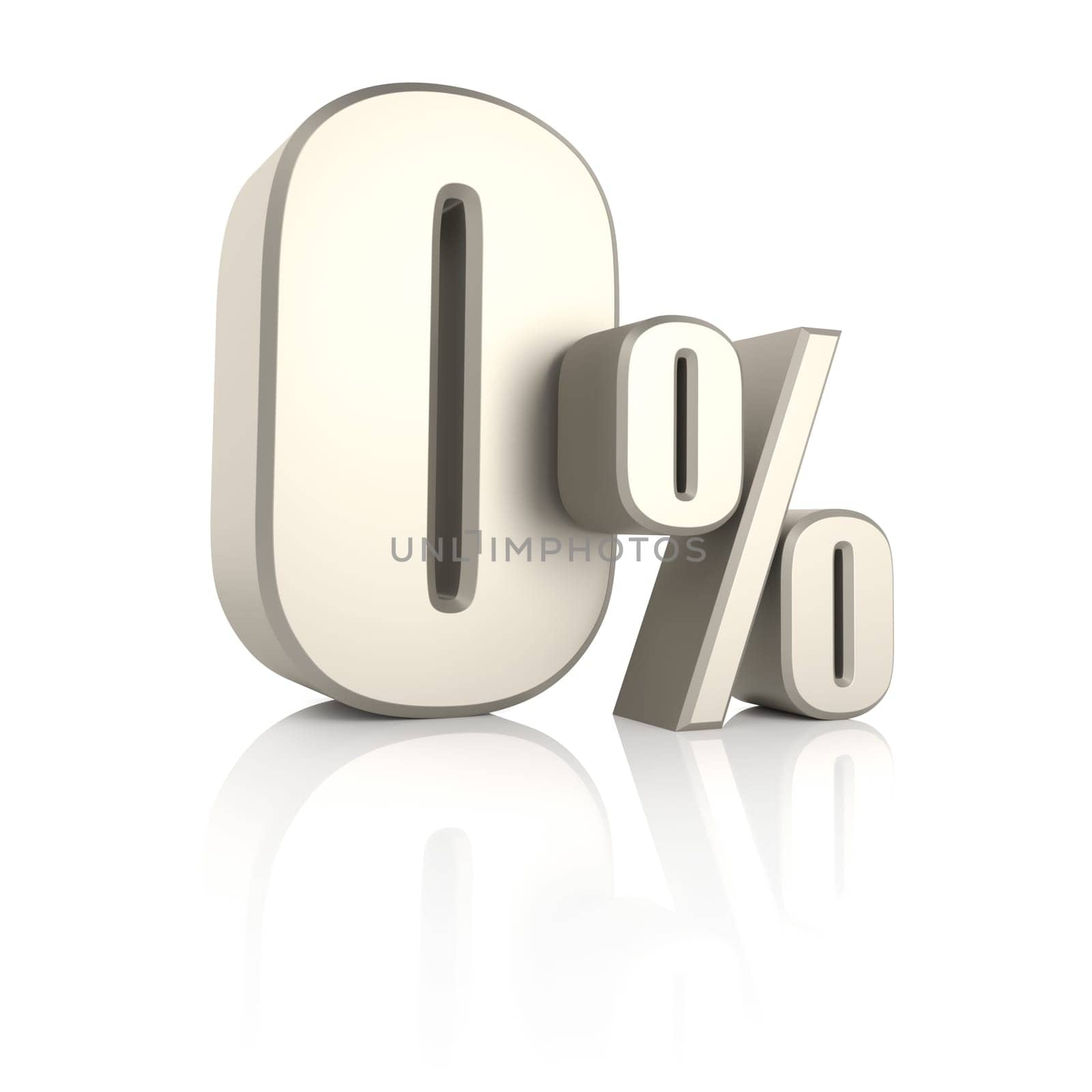 0 percent isolated on white background. 3d render