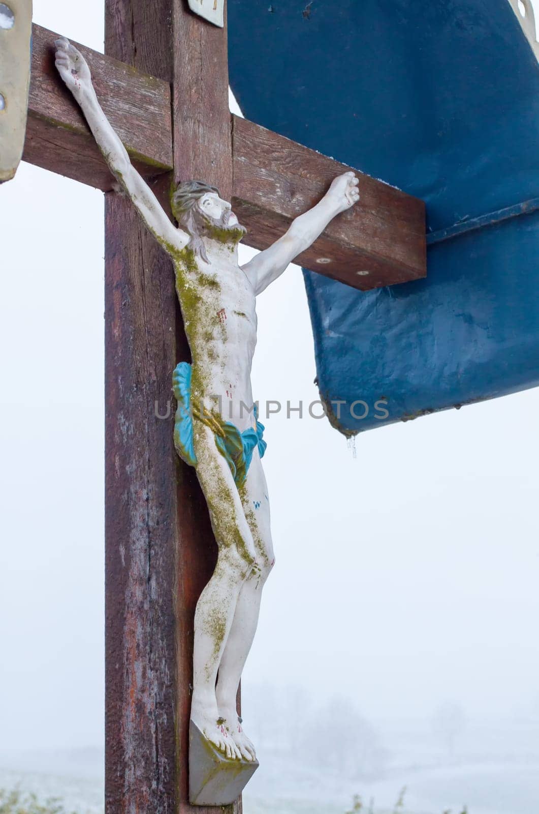 A wooden corridor cross - wayside cross at Axtbrunn in Bavaria - Germany.