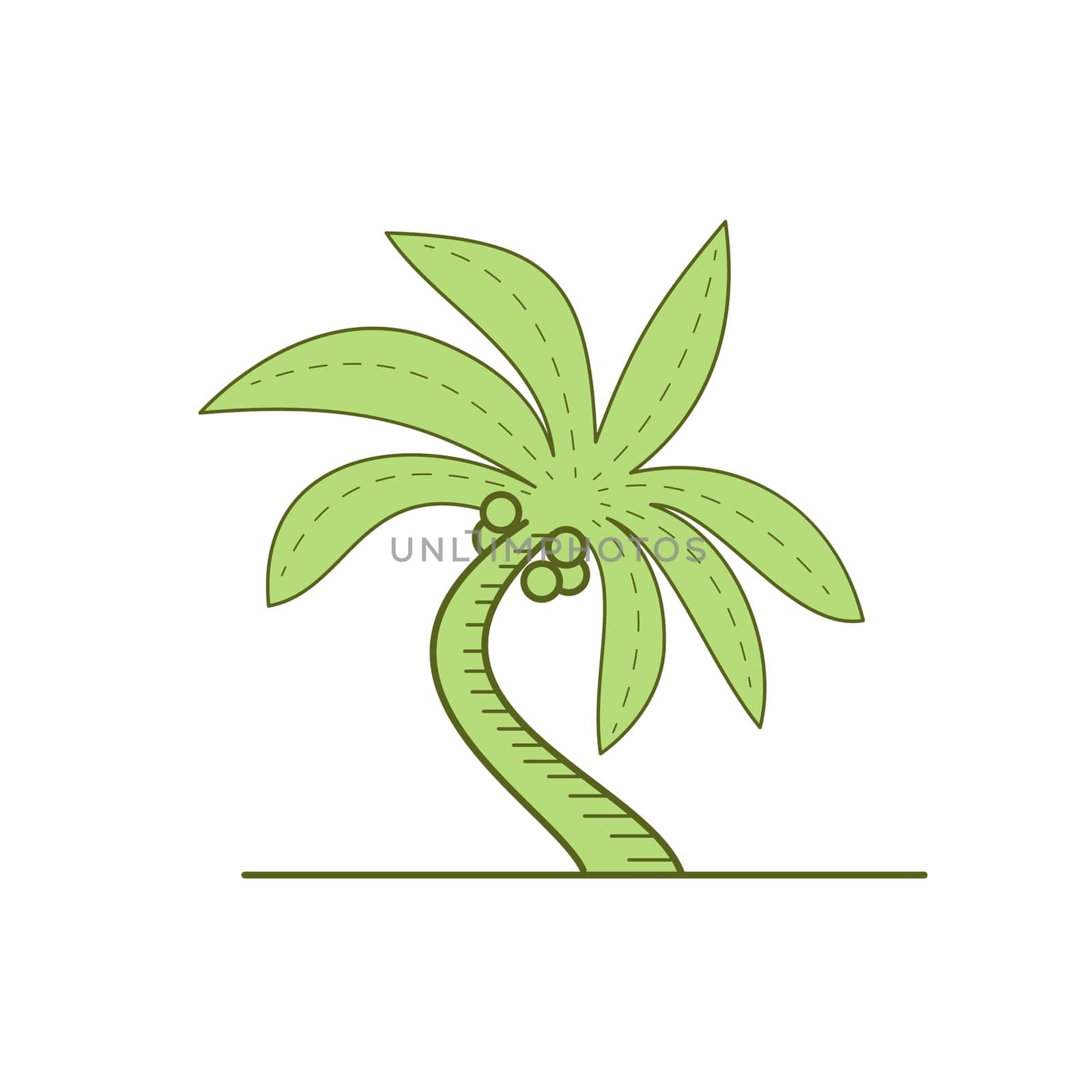 Mono line style illustration of a curved palm tree or Arecaceae, a flowering plants, a family in the monocot order Arecales set on isolated white background.