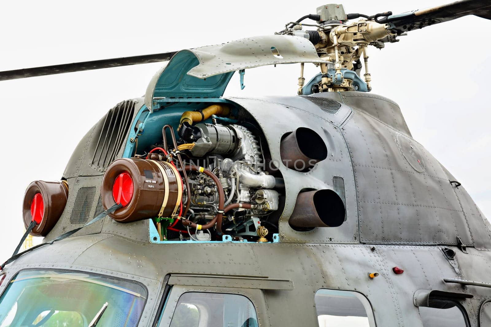 CASLAV, CZECH REPUBLIC - MAY 20, 2017: Engine of a light multi purpose helicopter Mil Mi-2 on a static exhibition during the Open Day at Tactical Air Force Base Caslav on May 20, 2017 in Caslav.