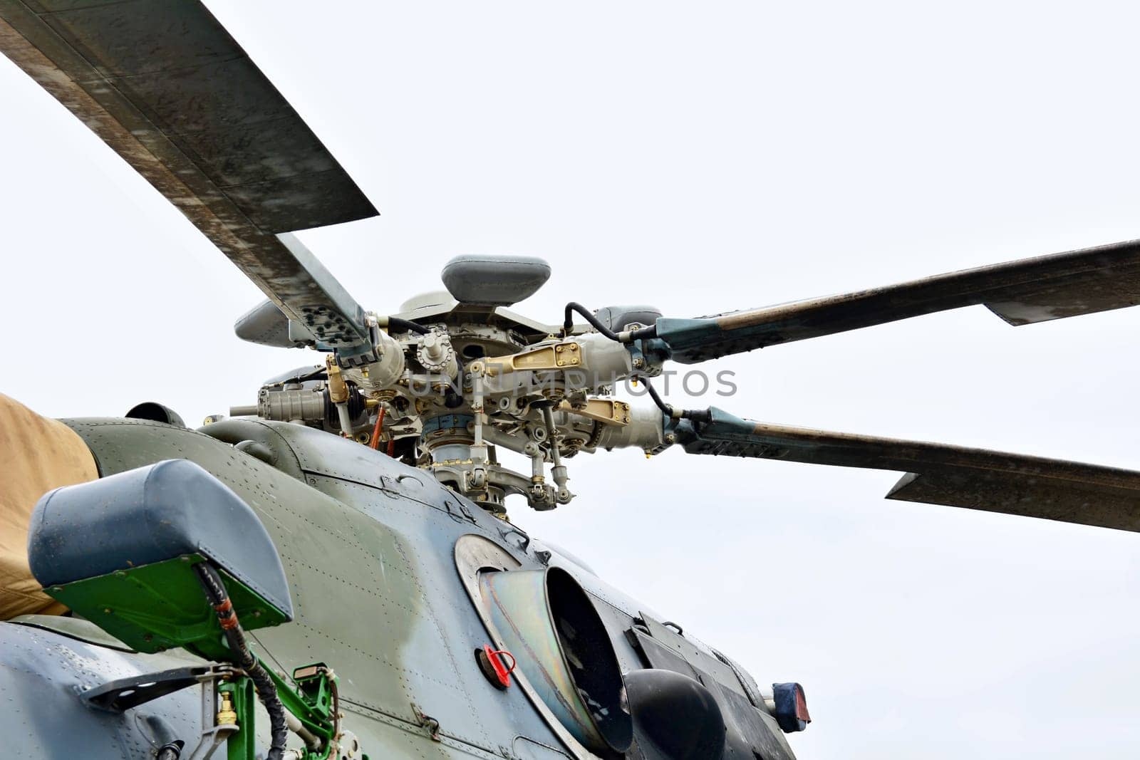 CASLAV, CZECH REPUBLIC - MAY 20, 2017: Rotor of a multi-purpose helicopter of middle class Mil Mi-171S on static exhibition during the Open Day at Tactical Air Force Base Caslav on May 20, 2017 in Caslav.