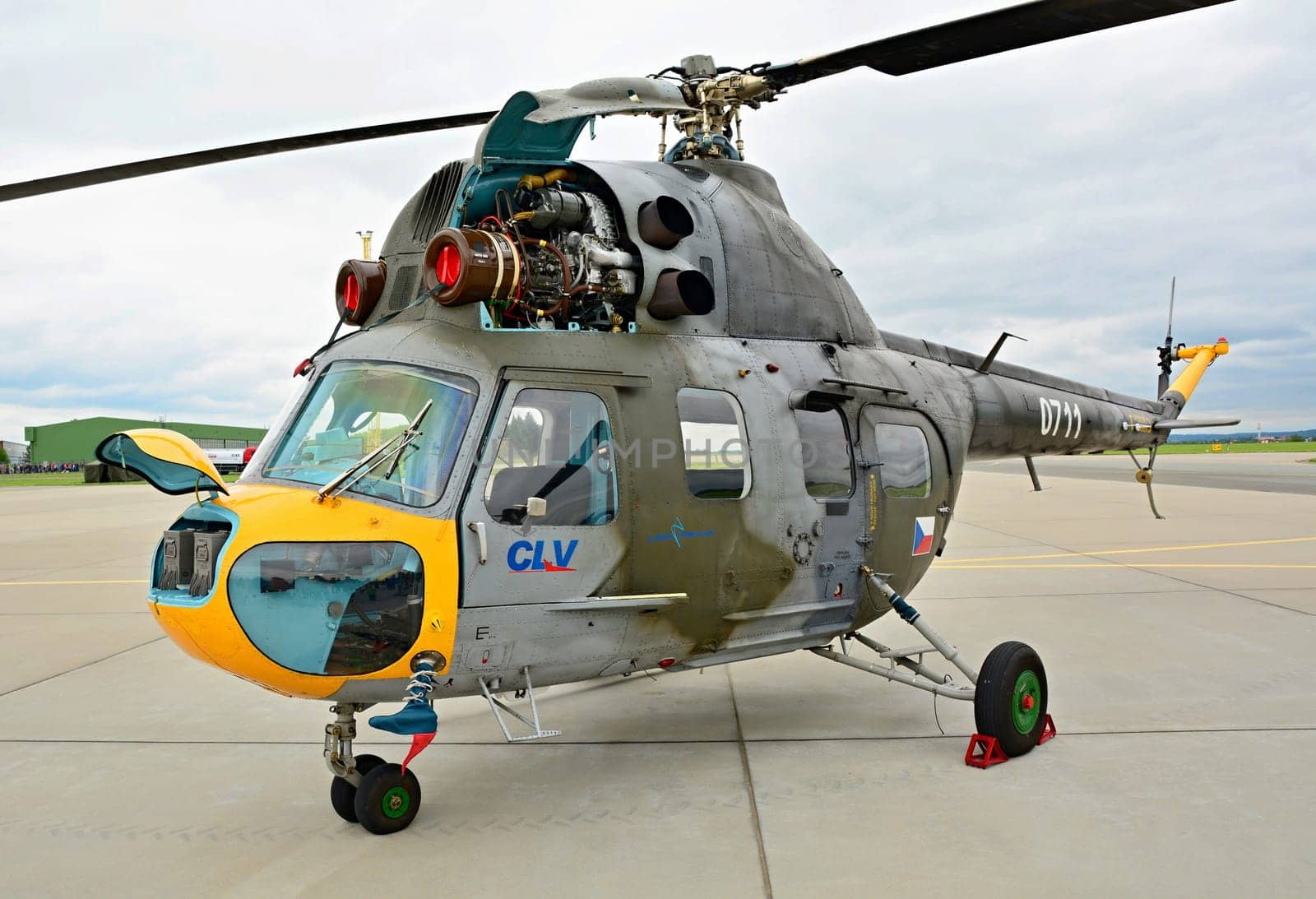 CASLAV, CZECH REPUBLIC - MAY 20, 2017: Light multi-purpose helicopter Mil Mi-2 on static exhibition during the Open Day at Tactical Air Force Base Caslav on May 20, 2017 in Caslav.