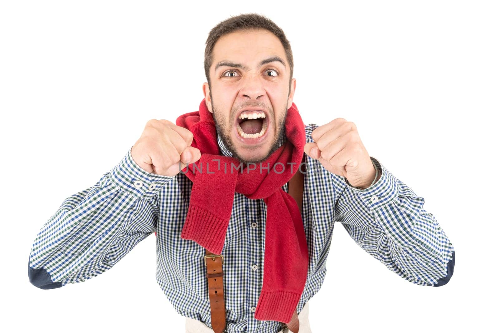 Young happy nerd posing isolated in a white background