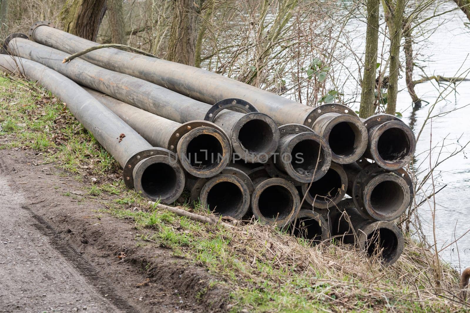 Pipeline,plastic pipes float on the surface of the water..
