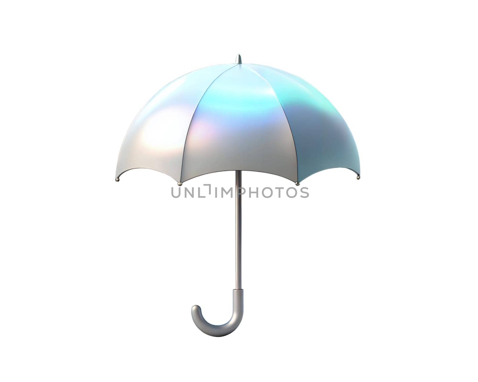 A sleek, modern 3D umbrella icon with holographic reflections, isolated on white background. Perfect for weather, protection, and rainy day concepts in digital and creative projects.