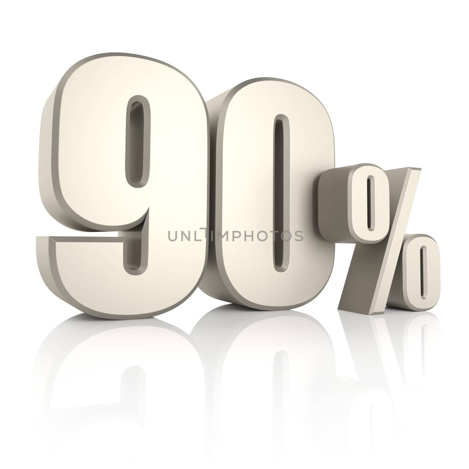 90 percent isolated on white background. 3d render