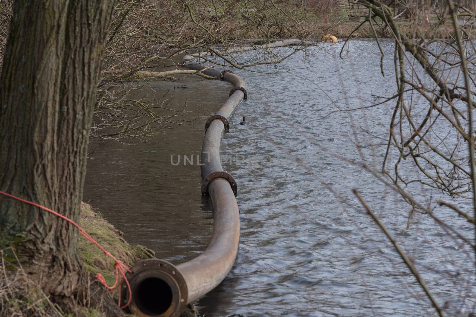 Pipeline,plastic pipes float on the surface of the water..