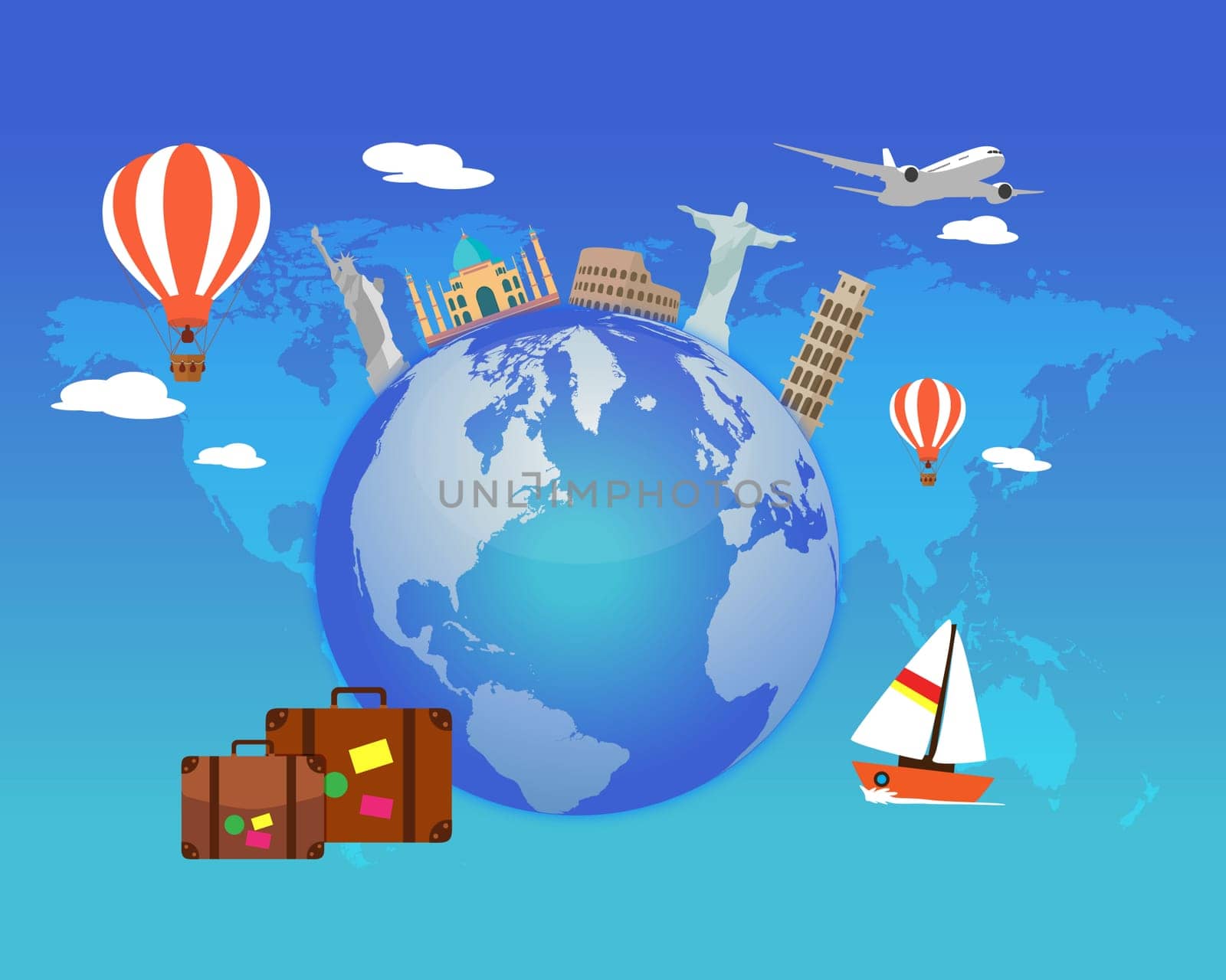Travel Around the World. Landmark architecture of the world. Vector travel concept