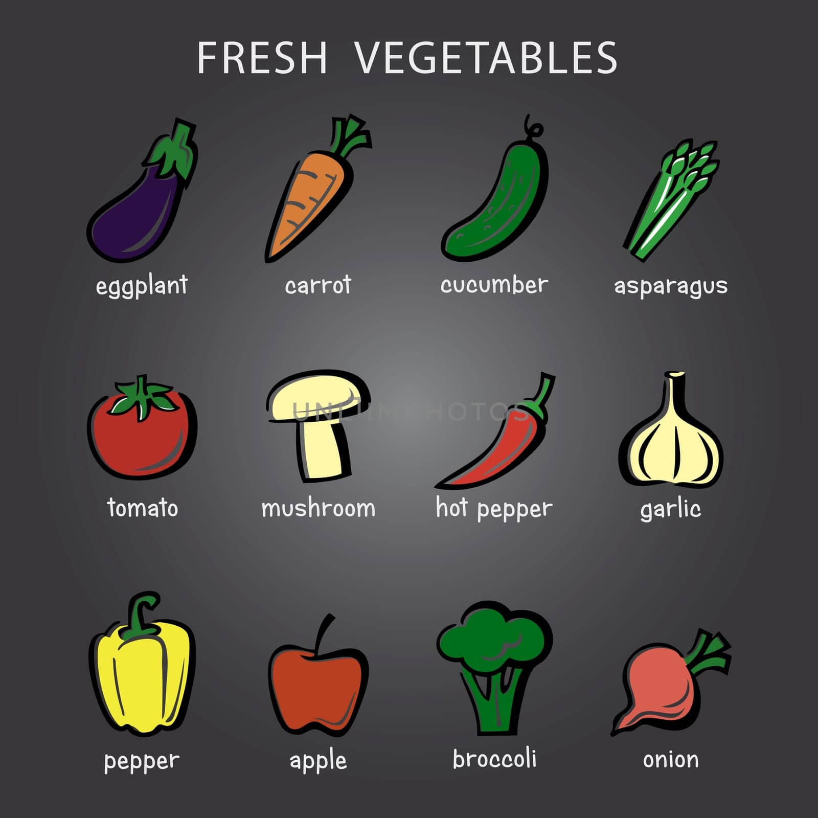 flat design of a set of colored vegetables icon