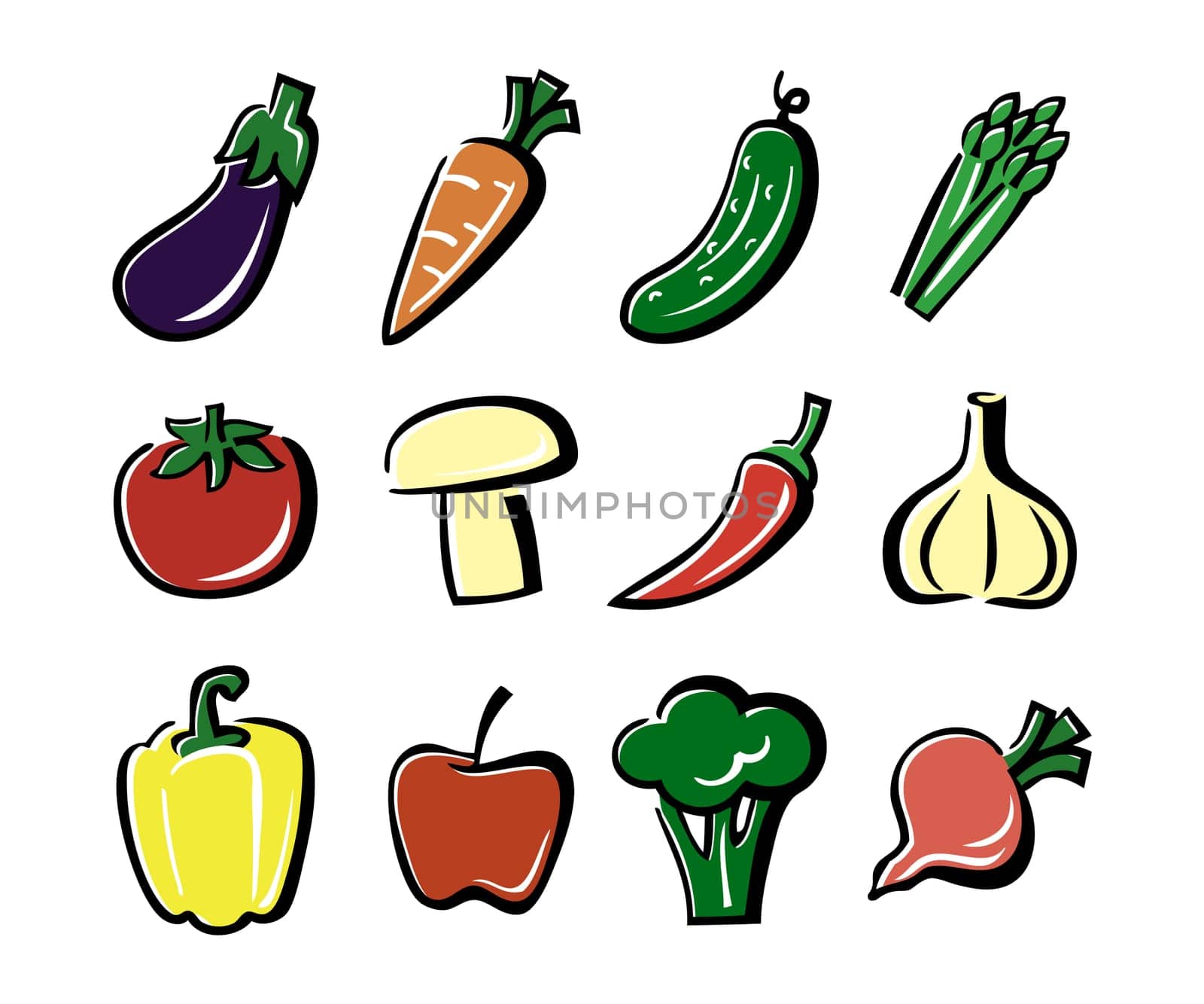 flat design of a set of colored vegetables icon