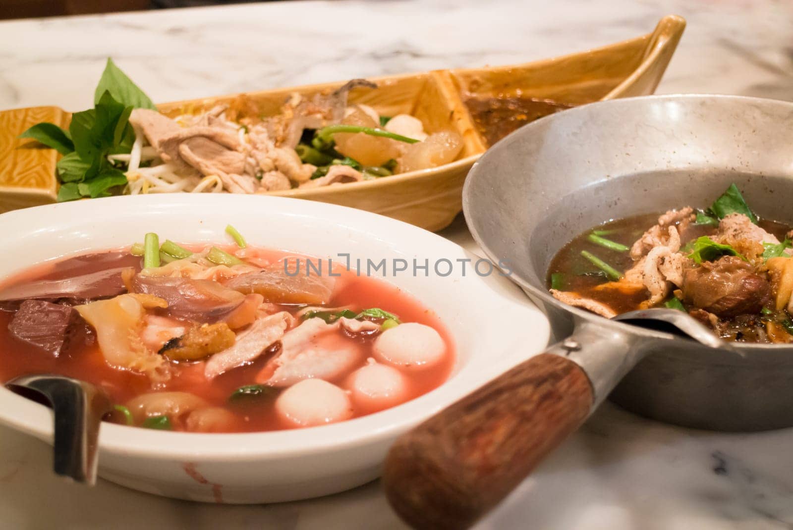 Big Meal Of Thai Styled Noodle Soup, stock photo