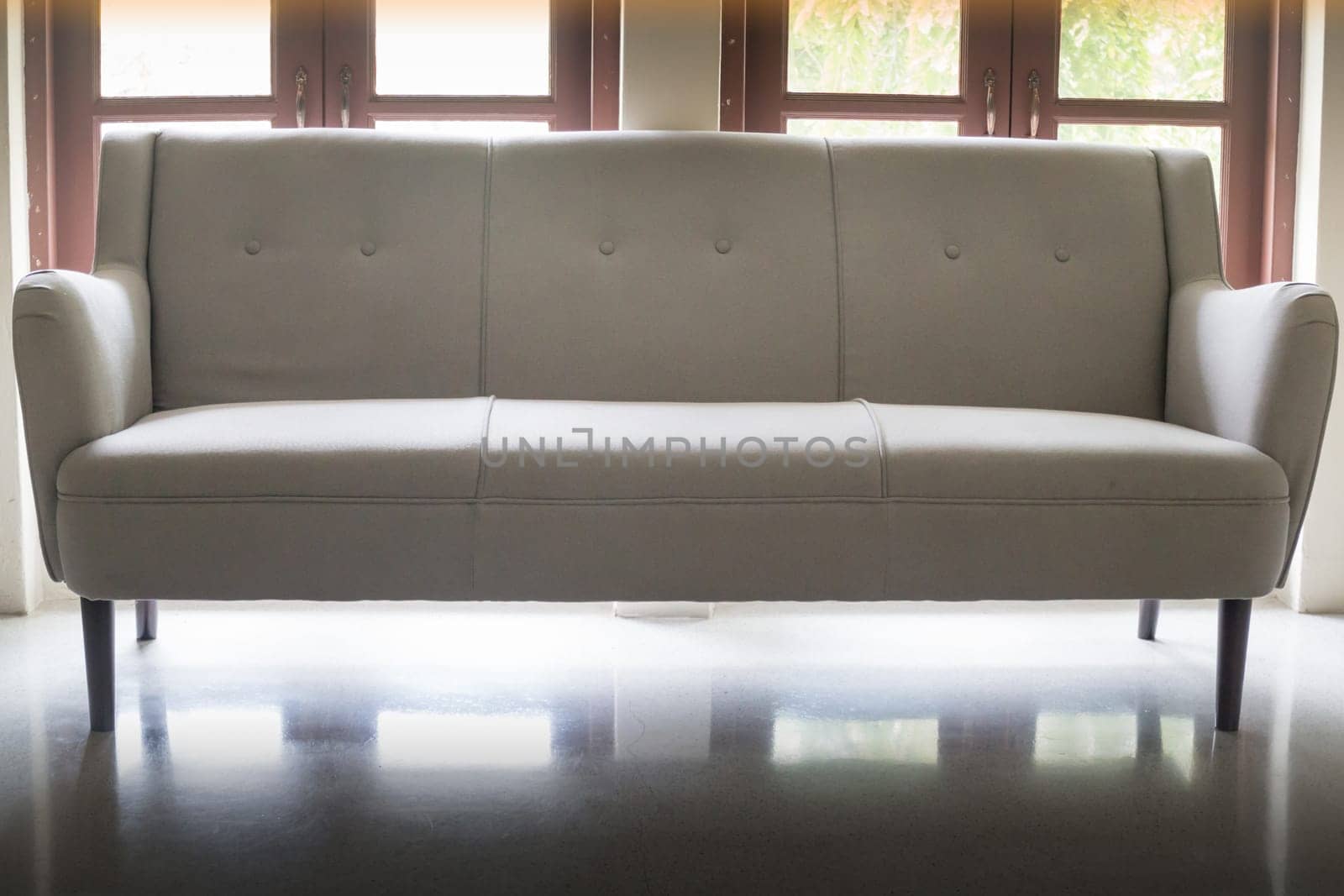 Modern Light Grey Sofa Bench, stock photo