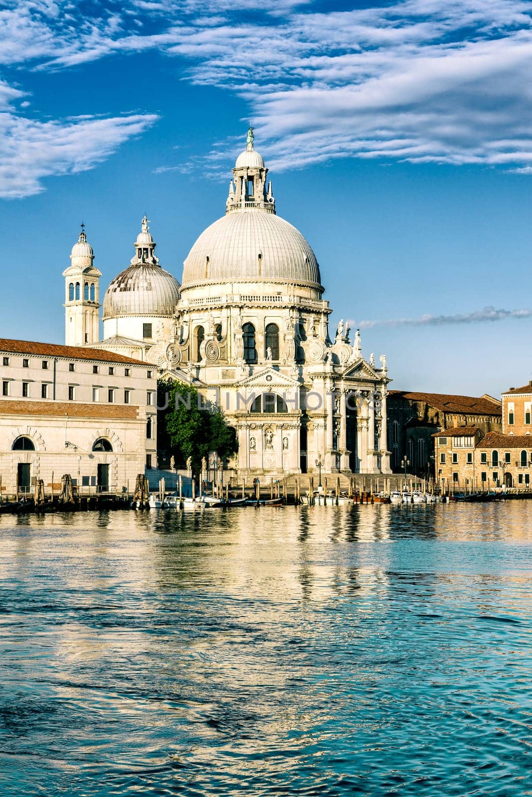 Gondola on Canal Grande with Basilica di Santa Maria della Salute in the background, Venice, Italy