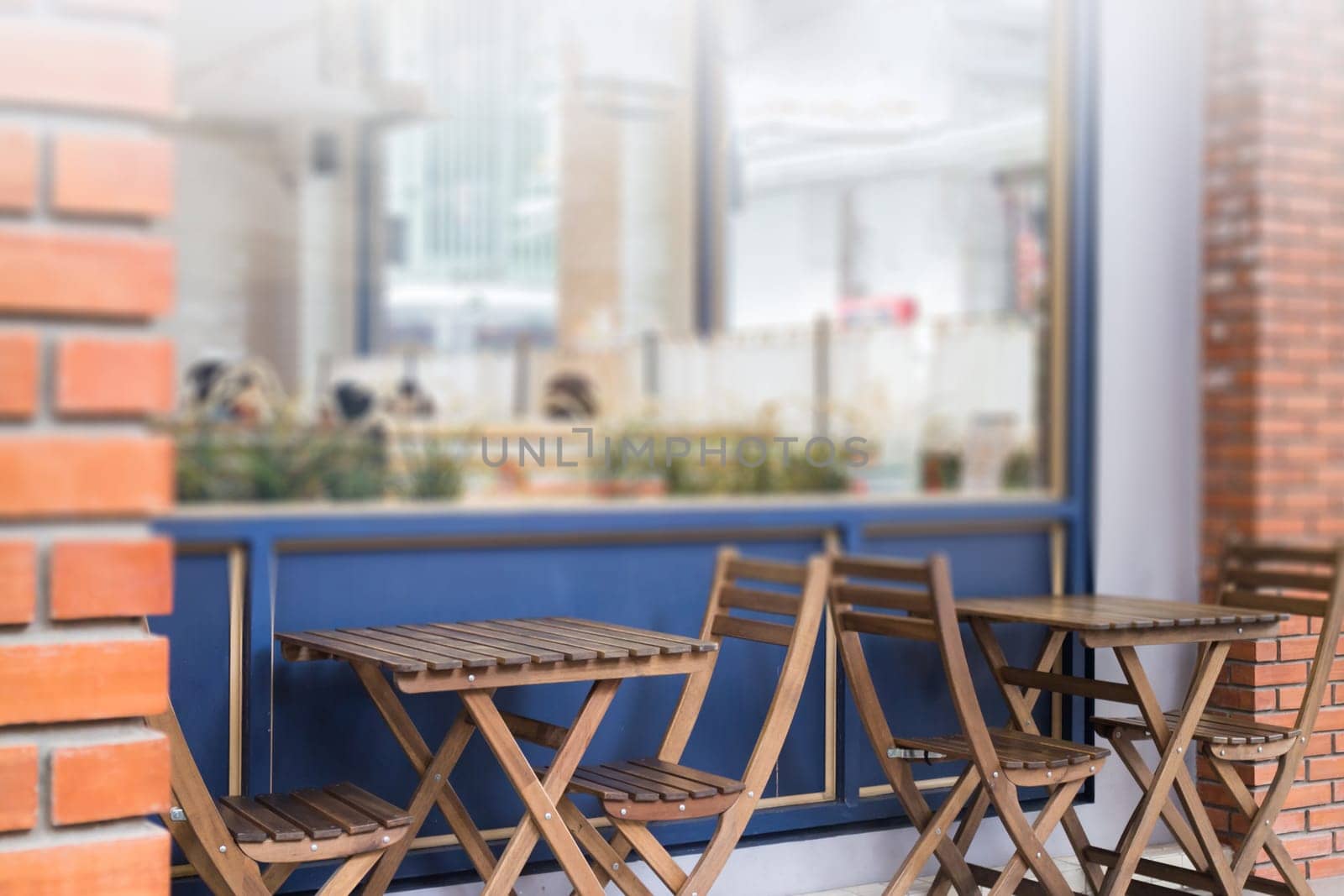 Wooden  Furniture Set Of Street Coffee Shop, stock photo
