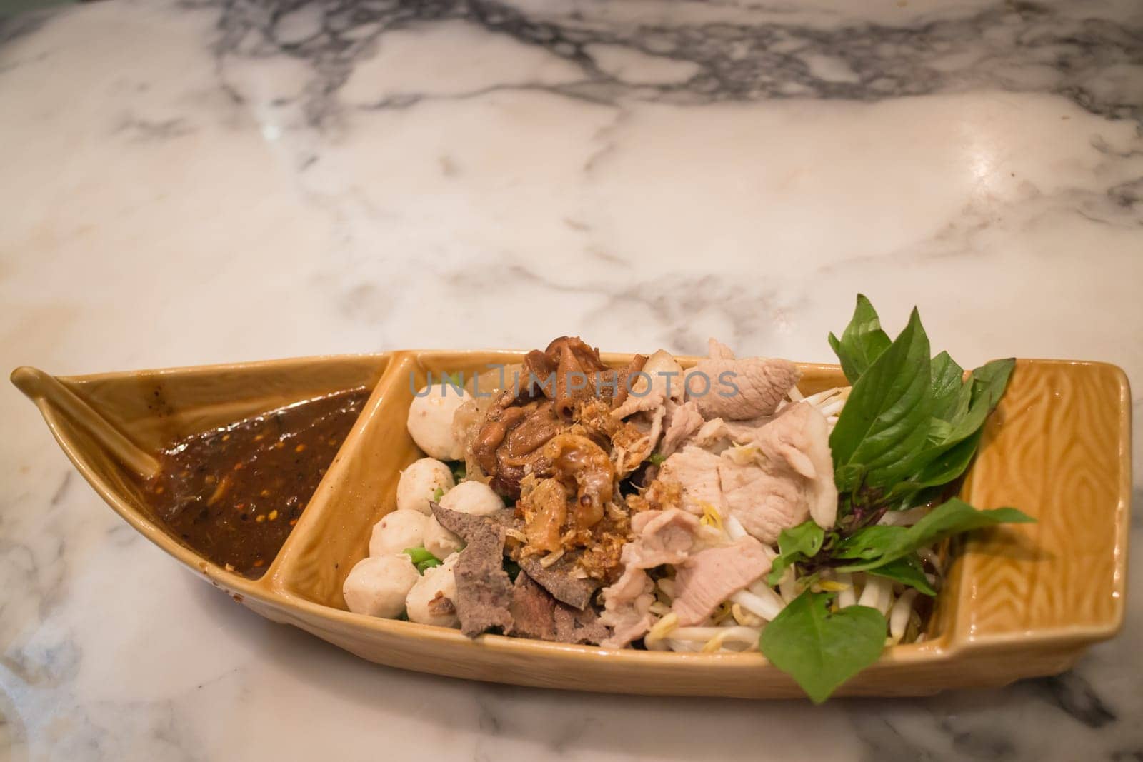 Traditional Thai Mix Pork Steaming With Spicy Sauce, stock photo