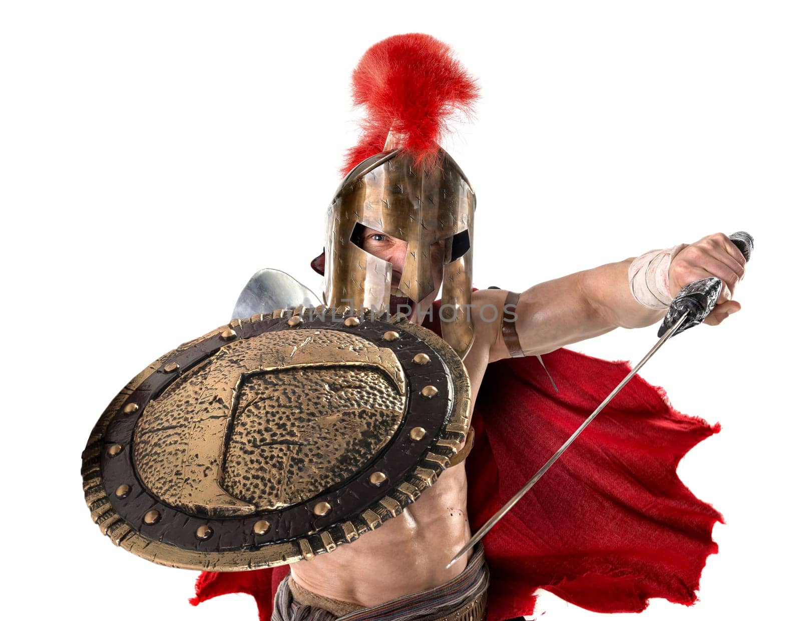 Ancient warrior or Gladiator posing over a white background