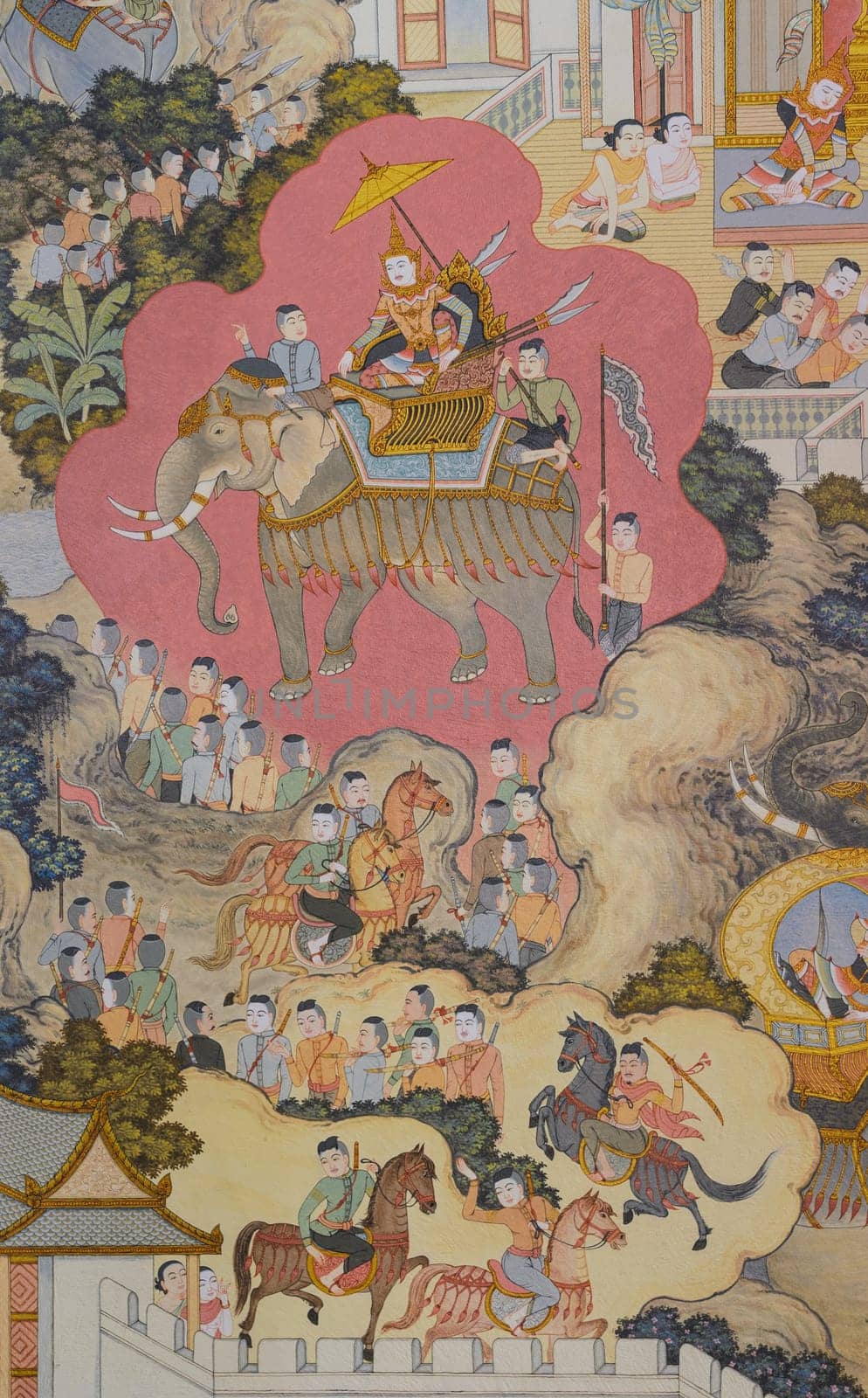 Thai temple mural painting in Chiang Rai, Thailand