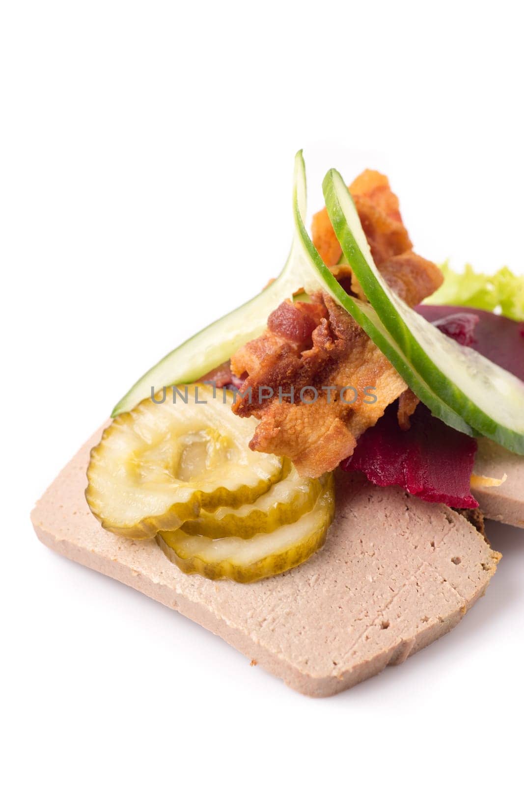 Danish specialties and national dishes, high-quality open sandwich, isolated on white background