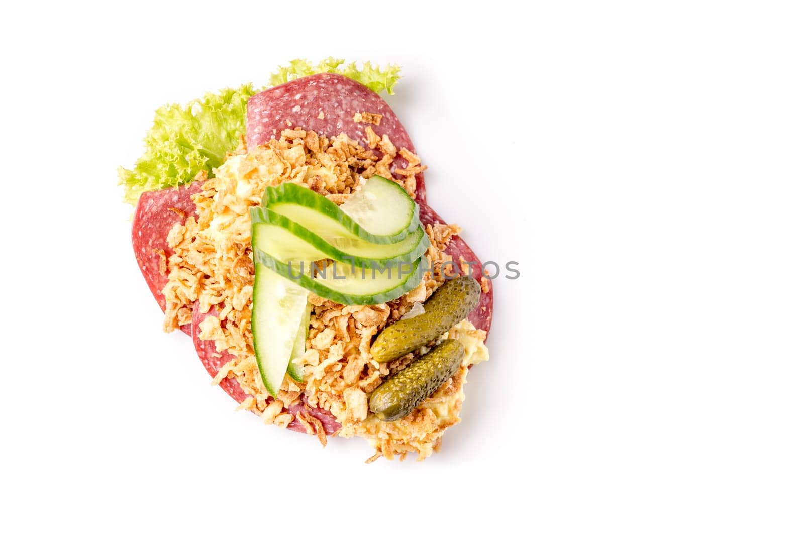 Danish specialties and national dishes, high-quality open sandwiches, isolated on white background