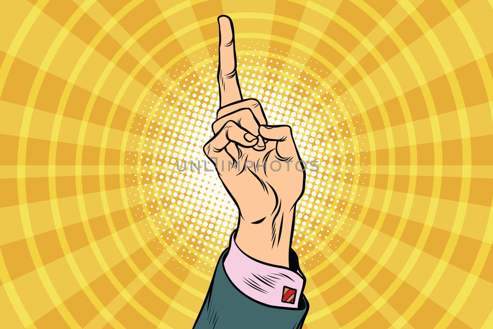 index finger up. Business concept. Pop art retro vector illustration