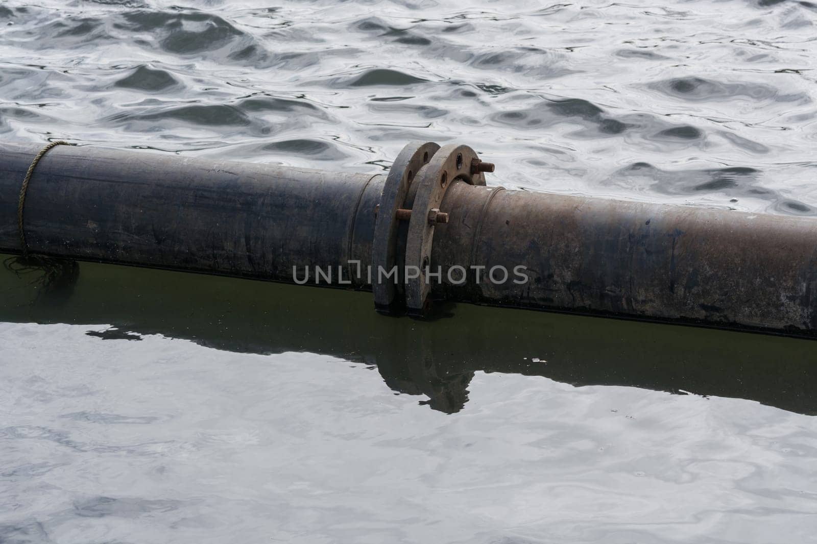Pipeline,plastic pipes float on the surface of the water..