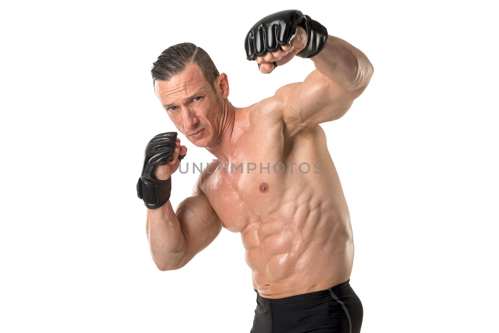 Strong Mixed Martial Arts fighter isolated in white