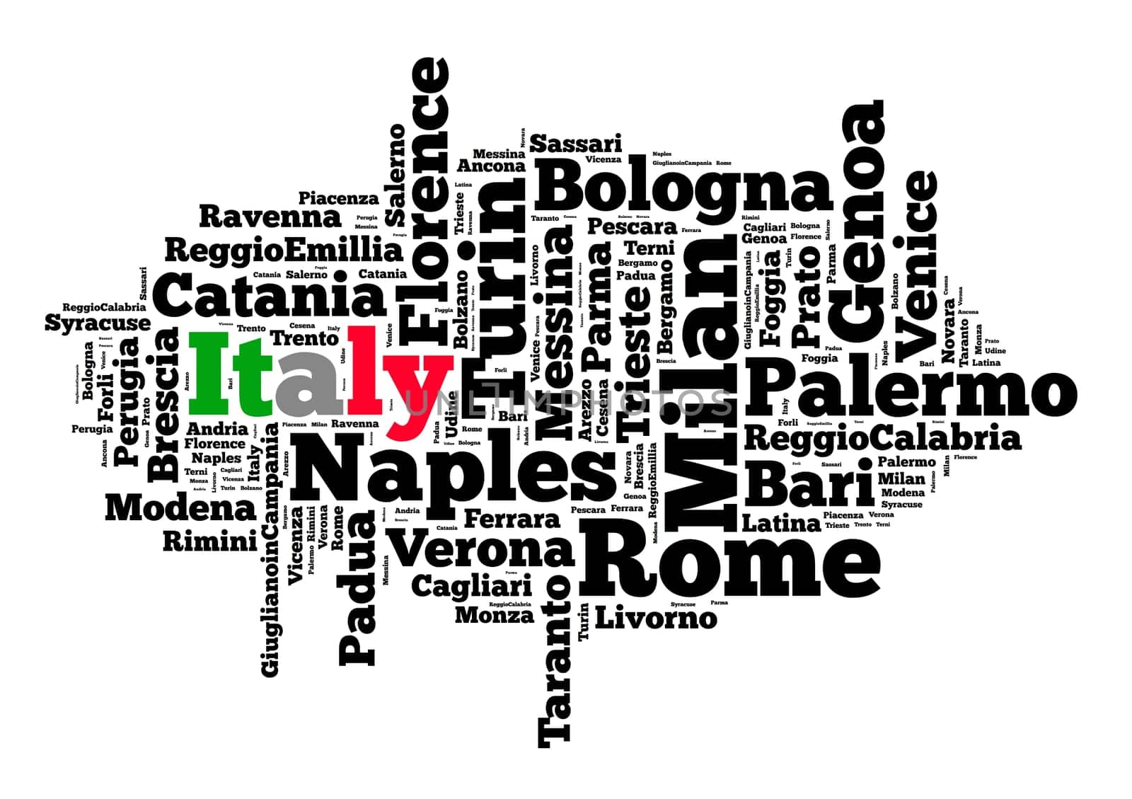 Localities in Italy word cloud concept