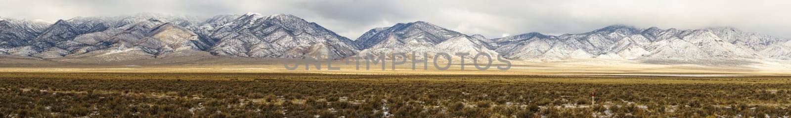 Long set of snowcovered foothills and ridges in Nevada