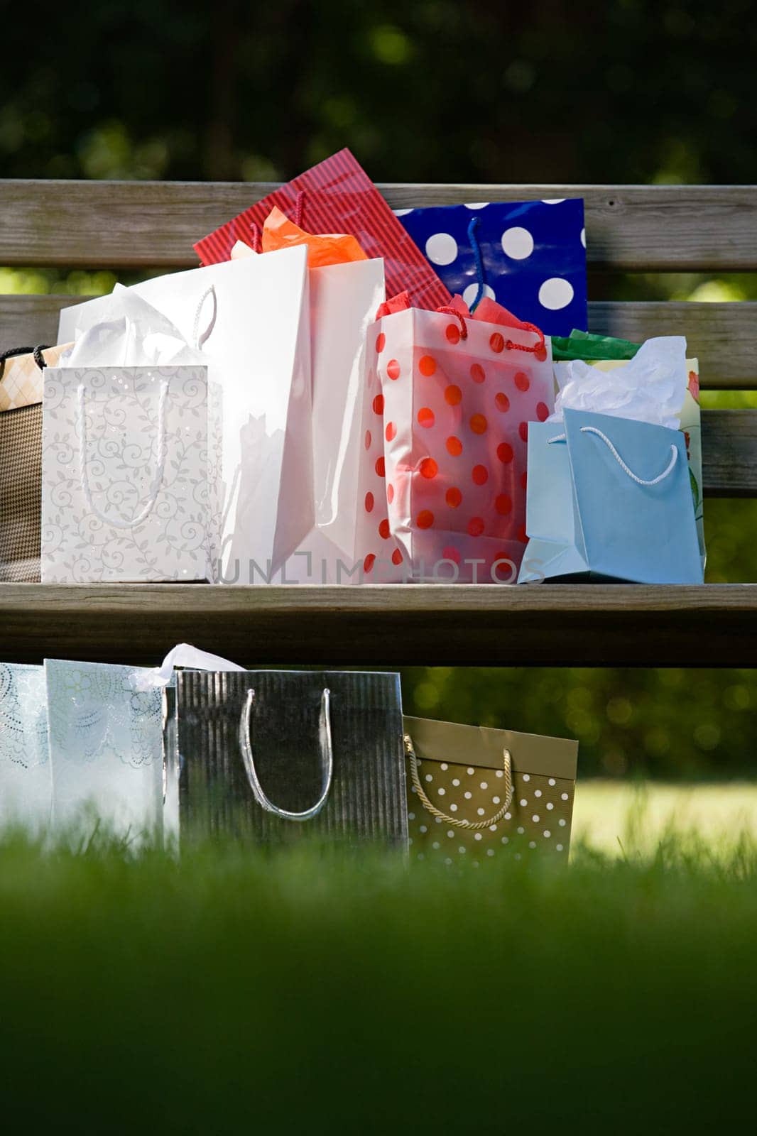 Shopping bags on a bench