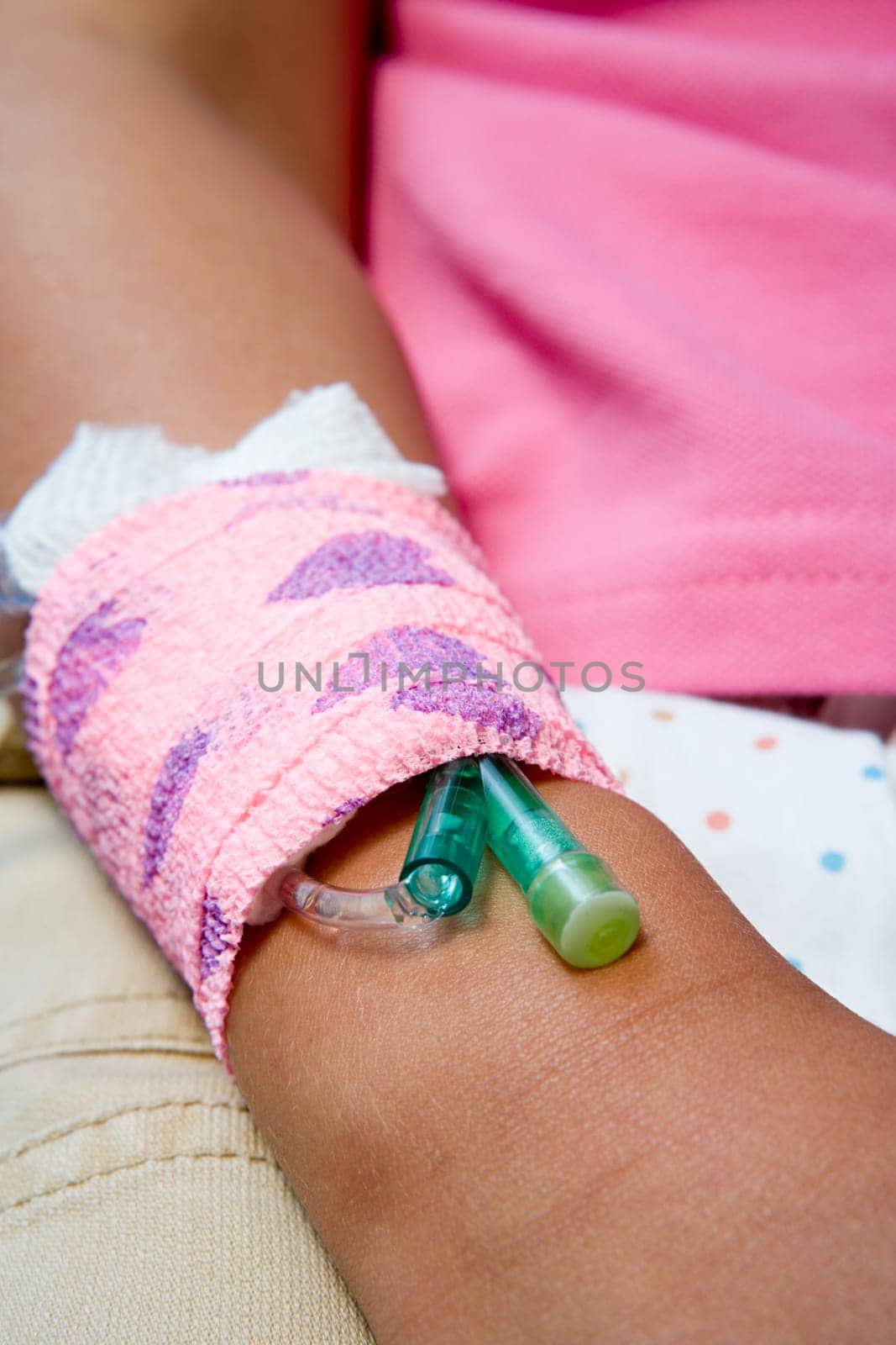 Girl with a catheter in her arm