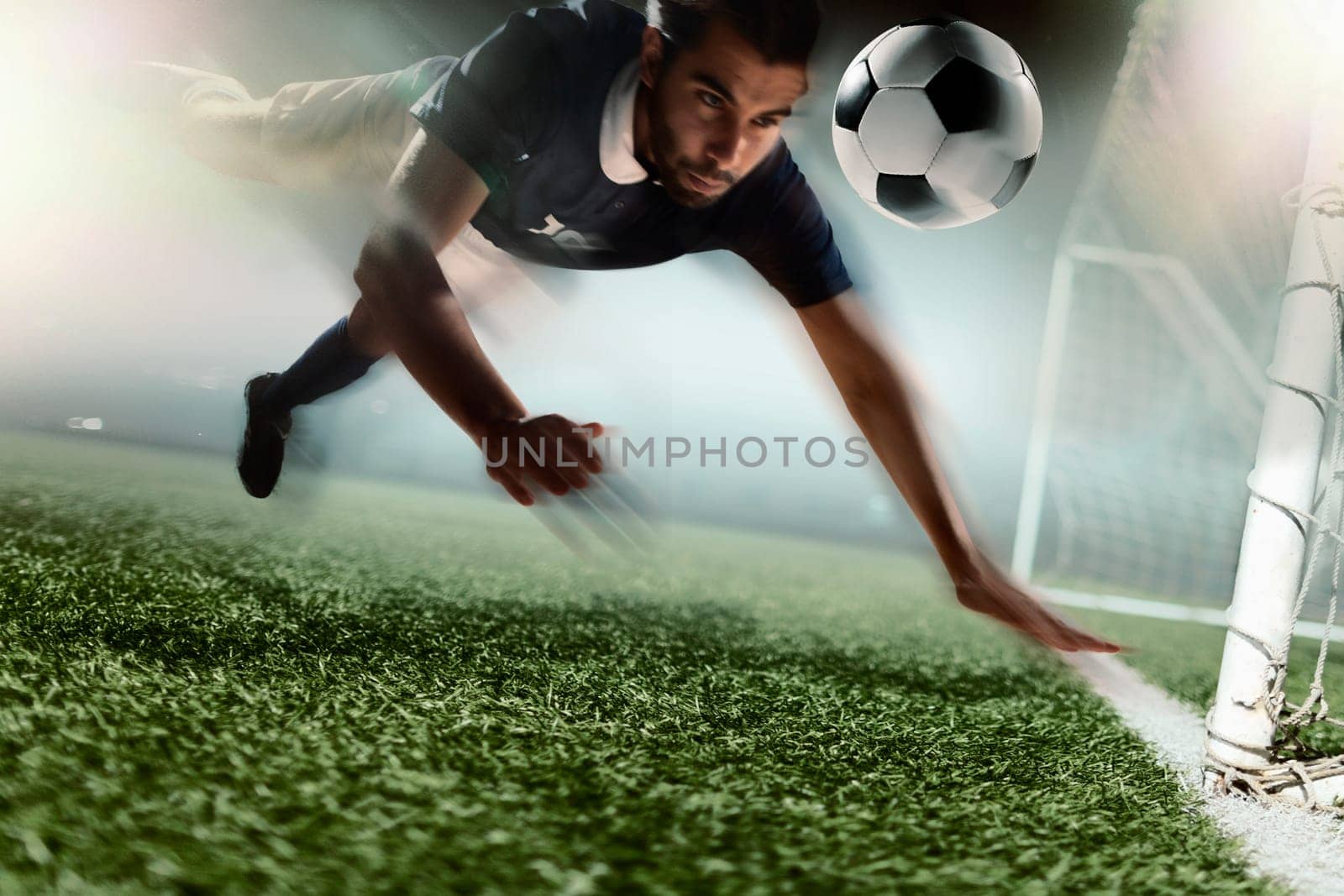 Soccer player heading soccer ball