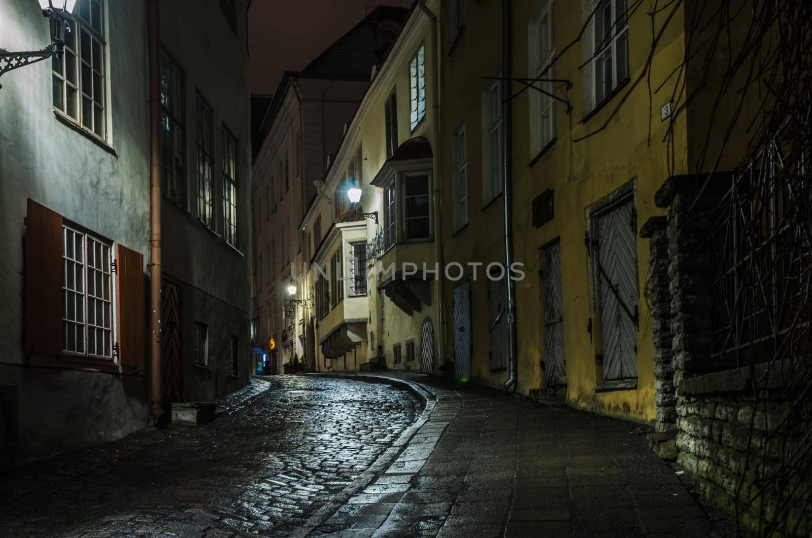 TALLINN, ESTONIA - JANUARY 29, 2017: Night Tallinn, night view of the street, Tallinn Estonia.