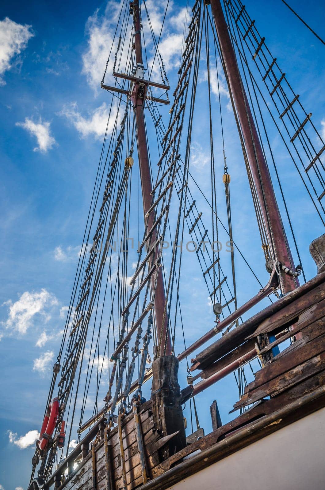 Old collapsing sailboats at the dock, close-up